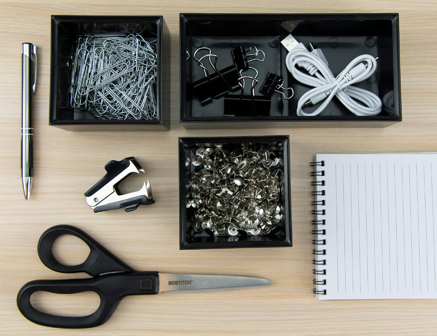 Bostitch Office Konnect Desk Organizer Accessory Tray & Storage Cup Bundle, Stacks for Desktop Storage,Makeup Organization, Black image number 1