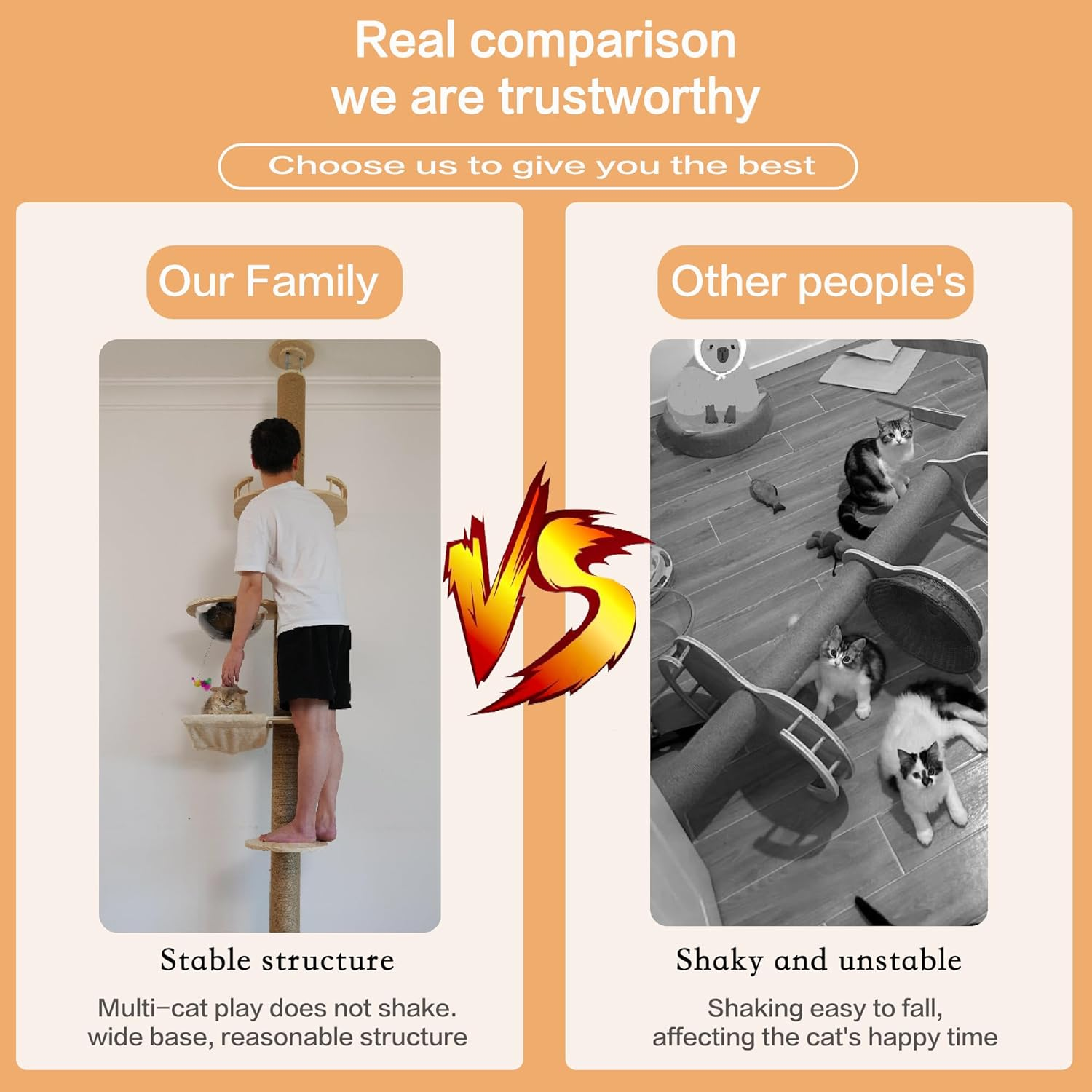 Cat Tree Floor to Ceiling Natural Sisal Rope Scratching Post Height:55.52-118.5 Inches Adjustable Cat Tree Cat Modern Activity Tree (55 * 120In) image number 1