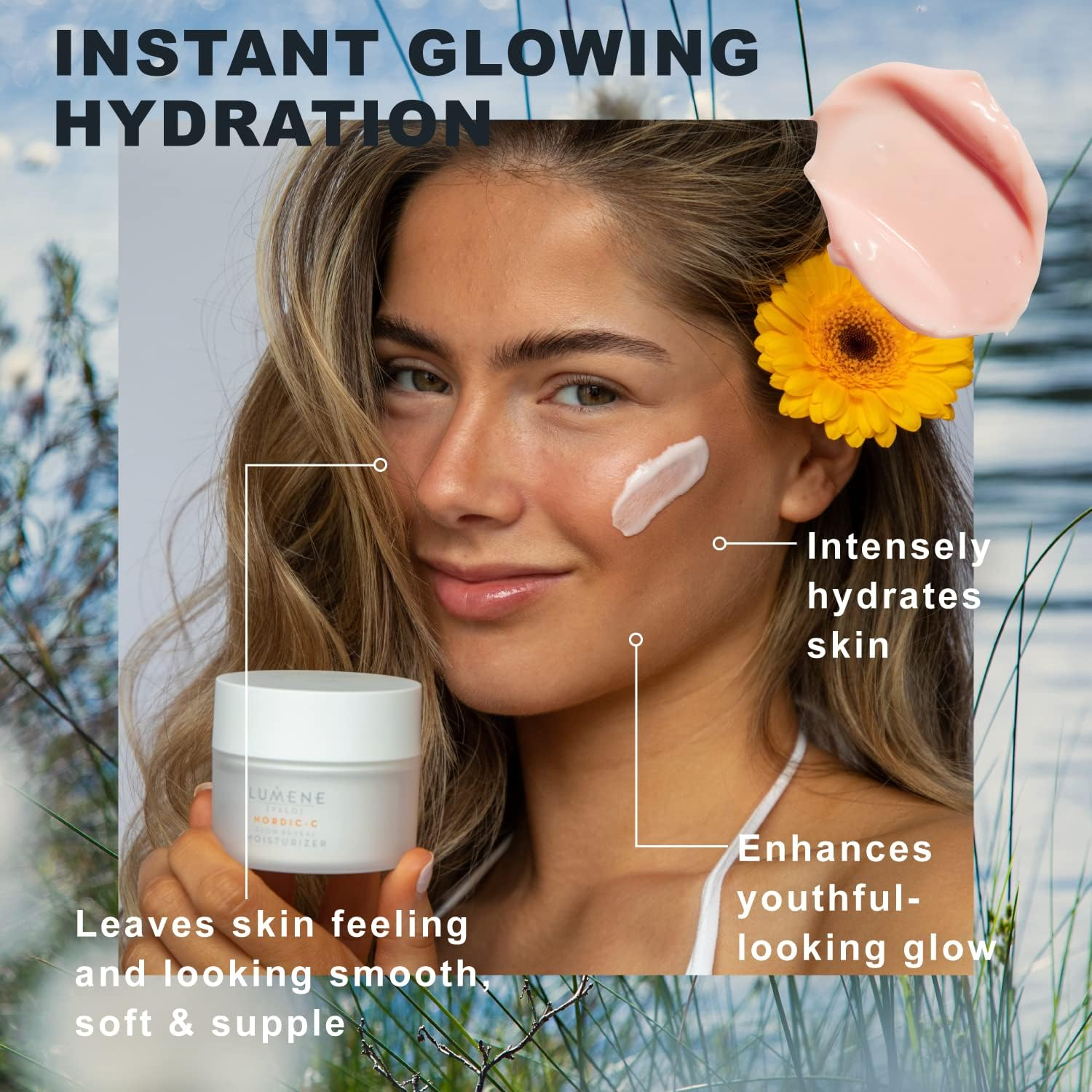 Lumene Nordic-C Glow Reveal Facial Moisturizer - Antioxidant-Rich Vitamin C Face Cream - Hydrating Hyaluronic Acid Moisturizer with Vitamin B3 + B5 to Promote Radiant & Youthful Skin (1.7Oz) image number 2