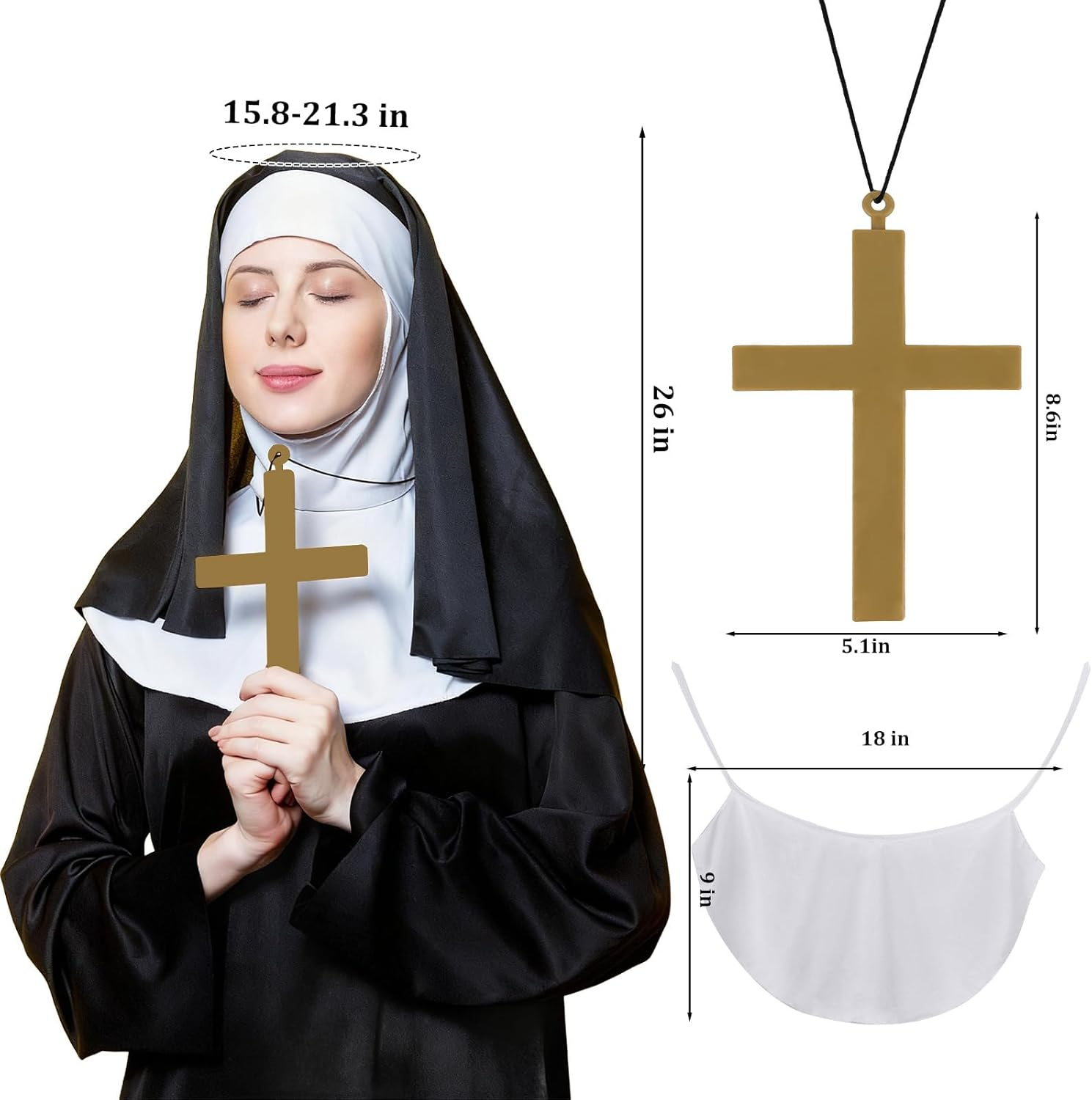 Sexy Nun Costume Woman Nun Headpiece Cross Necklace Earrings Thigh Highs Collar Sexy Halloween Costume Women Accessories image number 4