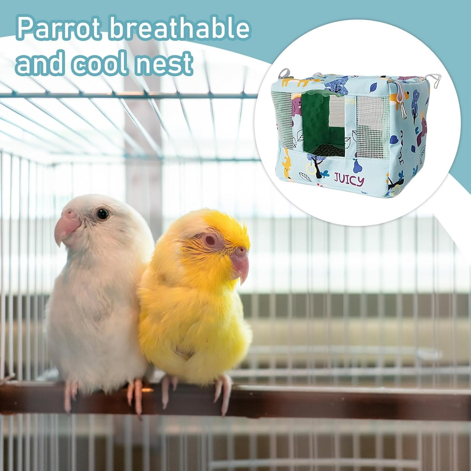 Bird Nest House | Breathable Parrot Habitat Cave with Cool Mat - Waterproof Cloth Animal Cave for Parakeet Cockatiel Lovebird African Grey image number 5