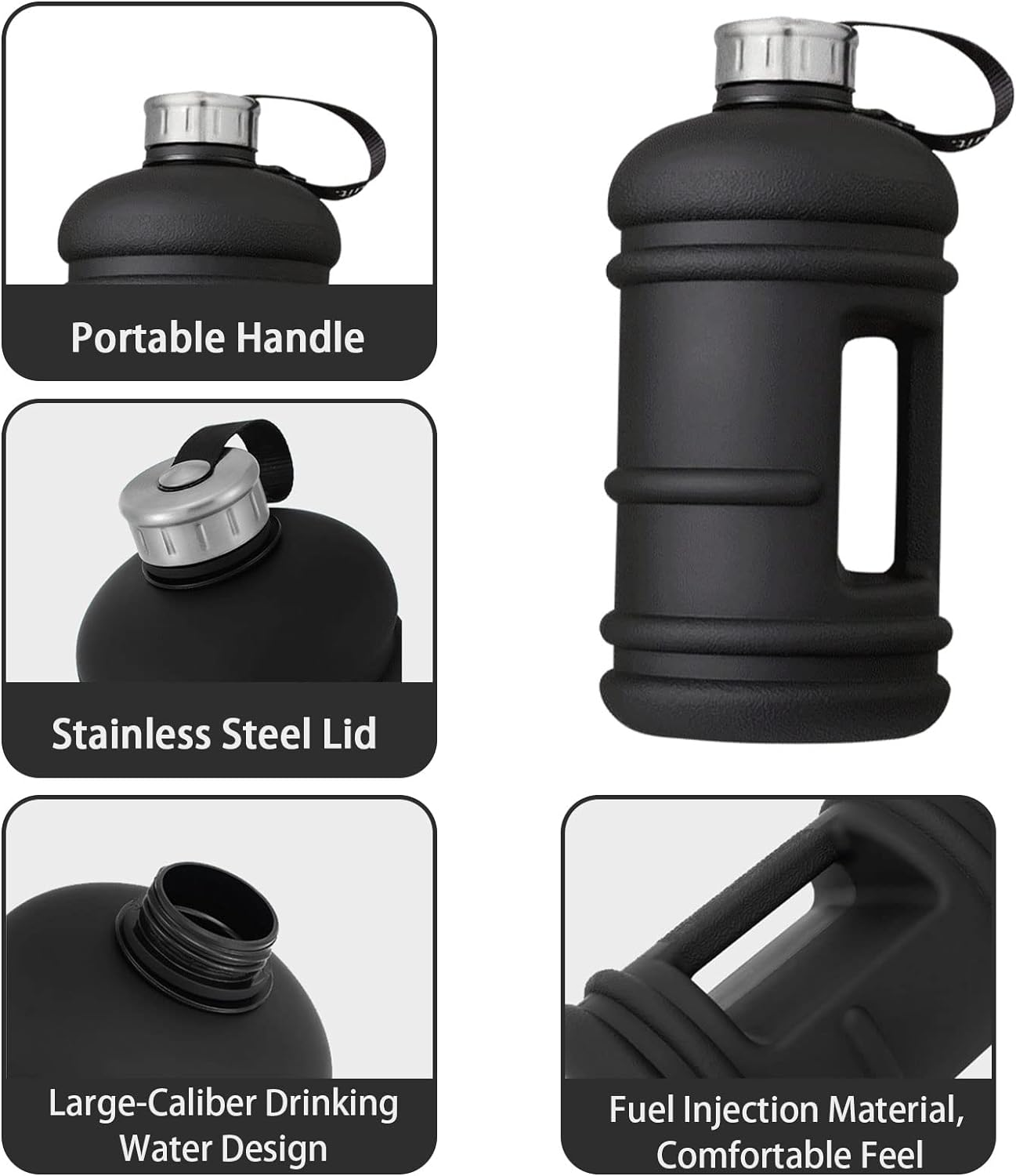 Wesoke 2.2L Half Gallon Water Bottle, 74Oz Black Water Jug with Handle, 2.2 Liter Large Water Bottle Tritan Plastic Big Sports Jug, BPA Free Reusable Leak Proof Gym Drink Container image number 4