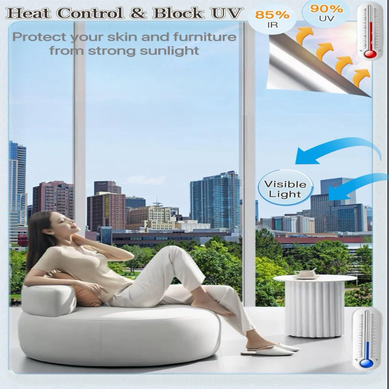 One Way Privacy Window Film (With Tool),Daytime Privacy Mirror Effect,Reflective Mirror Home Window Insulation Film,Self-Adhesive UV Sun Protection,17.5X78.7 in (Silver, 44.5X200) - Silver image number 5