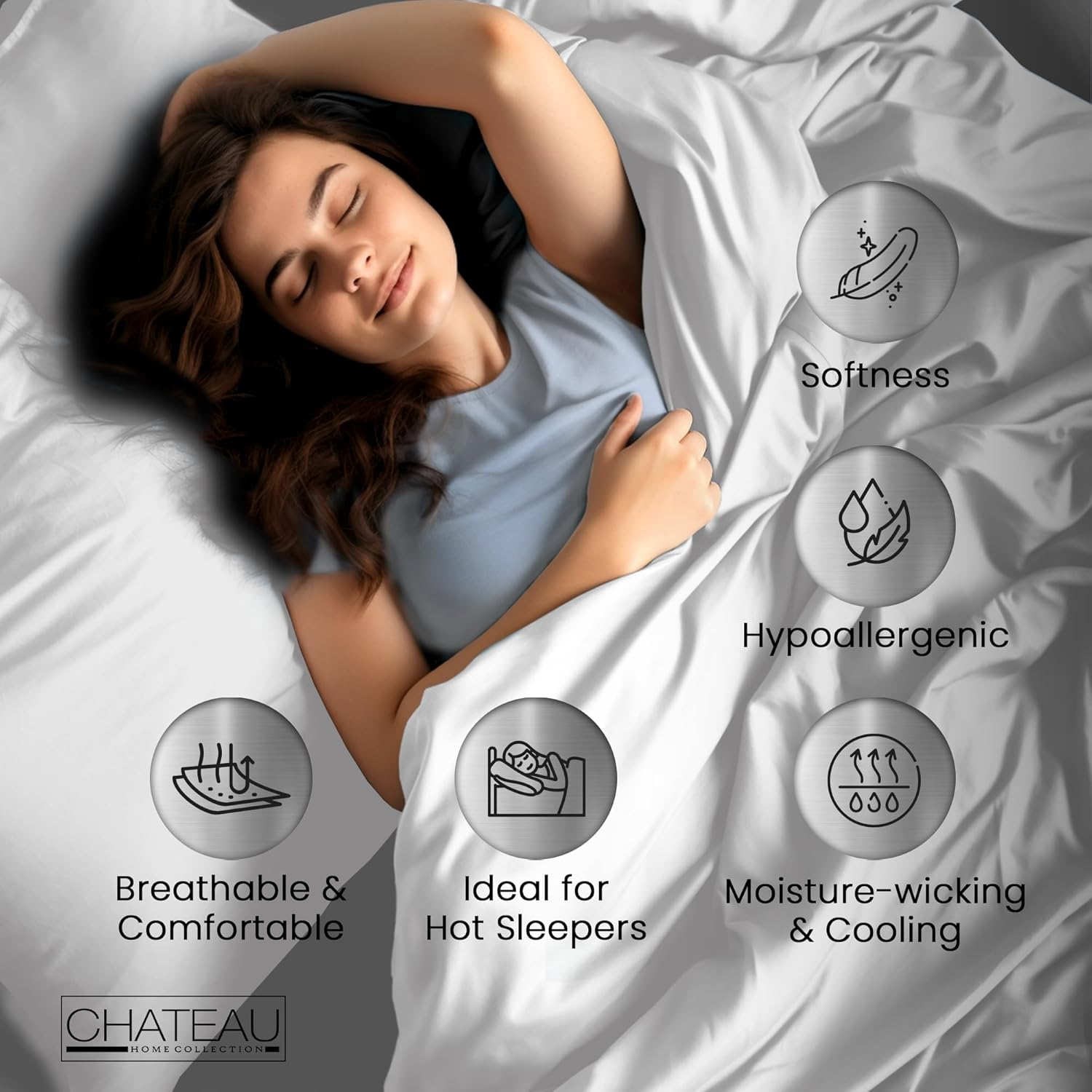 CHATEAU HOME COLLECTION Queen Sheet Set, Ultra Luxury Tencel, 4 Piece, White, Solid, Queen Size, Breathable, Cooling, Deep Pockets, Superior Softness image number 4