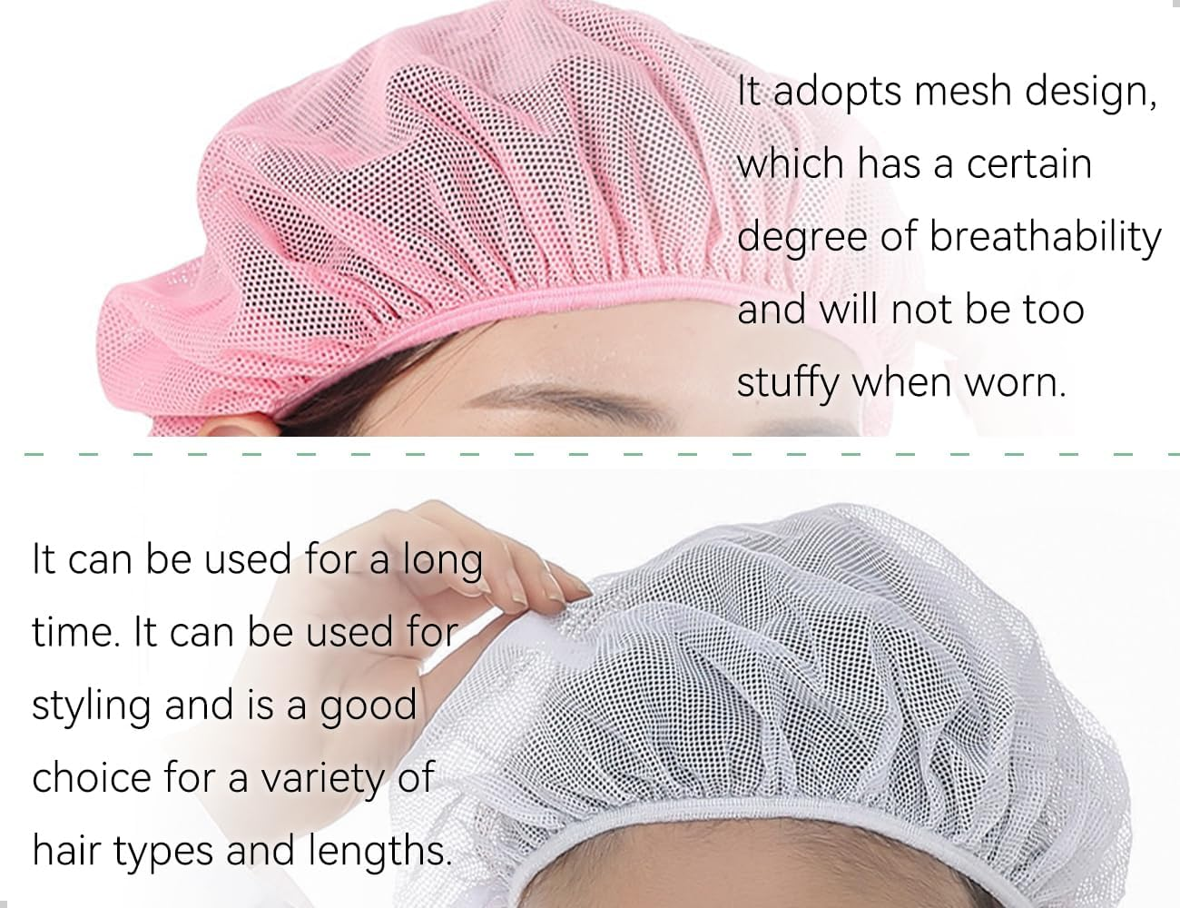 AOYEGIC Pack of 2 Hair Nets, Breathable Drying Caps, Adjustable Hair Nets, Mesh Night Sleeping Cap, Used for Boys and Girls, Home, Bathroom, Work (Pink and White) image number 4
