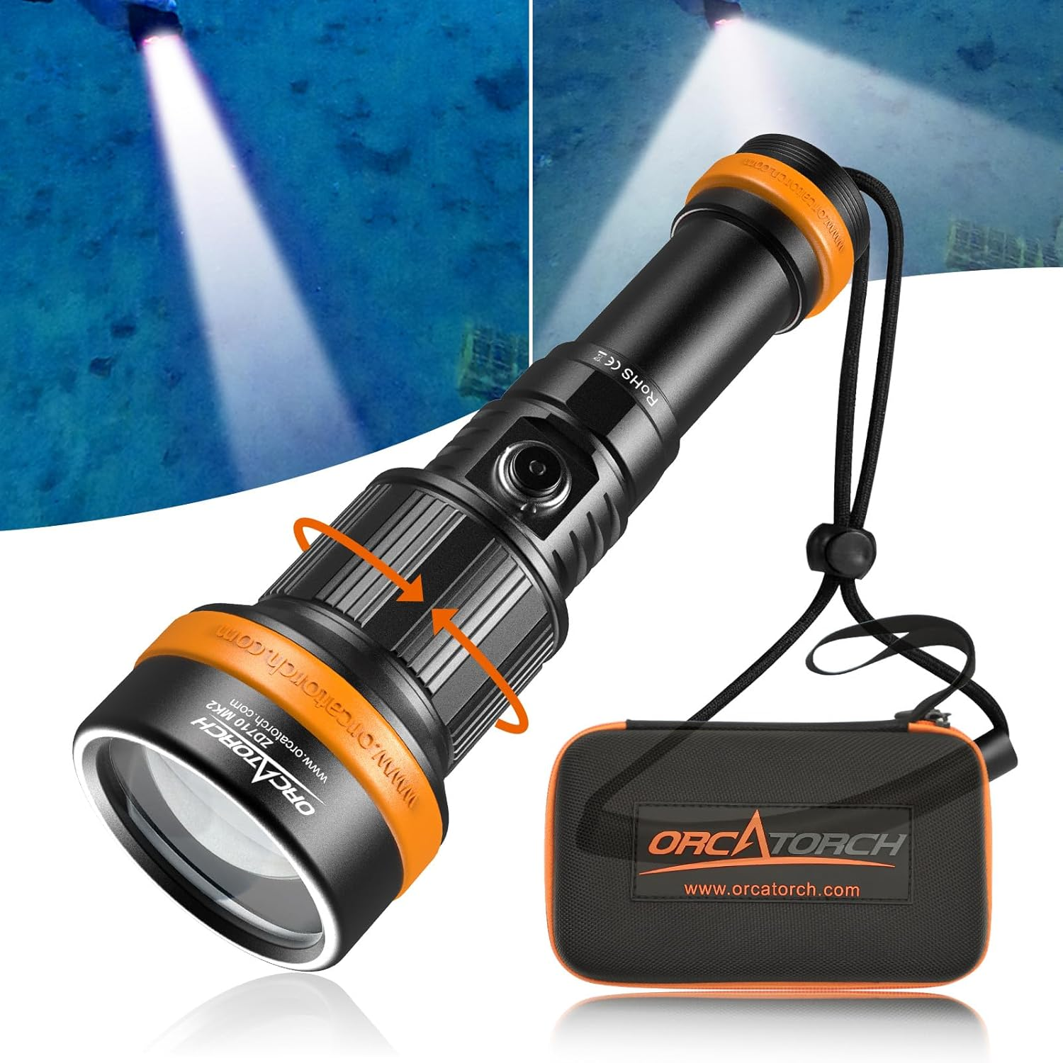 ORCATORCH ZD710 MK2 Zoomable Dive Light 212500Cd Intensity Scuba Diving Flashlight with 4 Modes, 2-In-1 Spotlight & Floodlight, IP68 Waterproof Night Dive Torch for 150 Meters under Water Sports image number 2