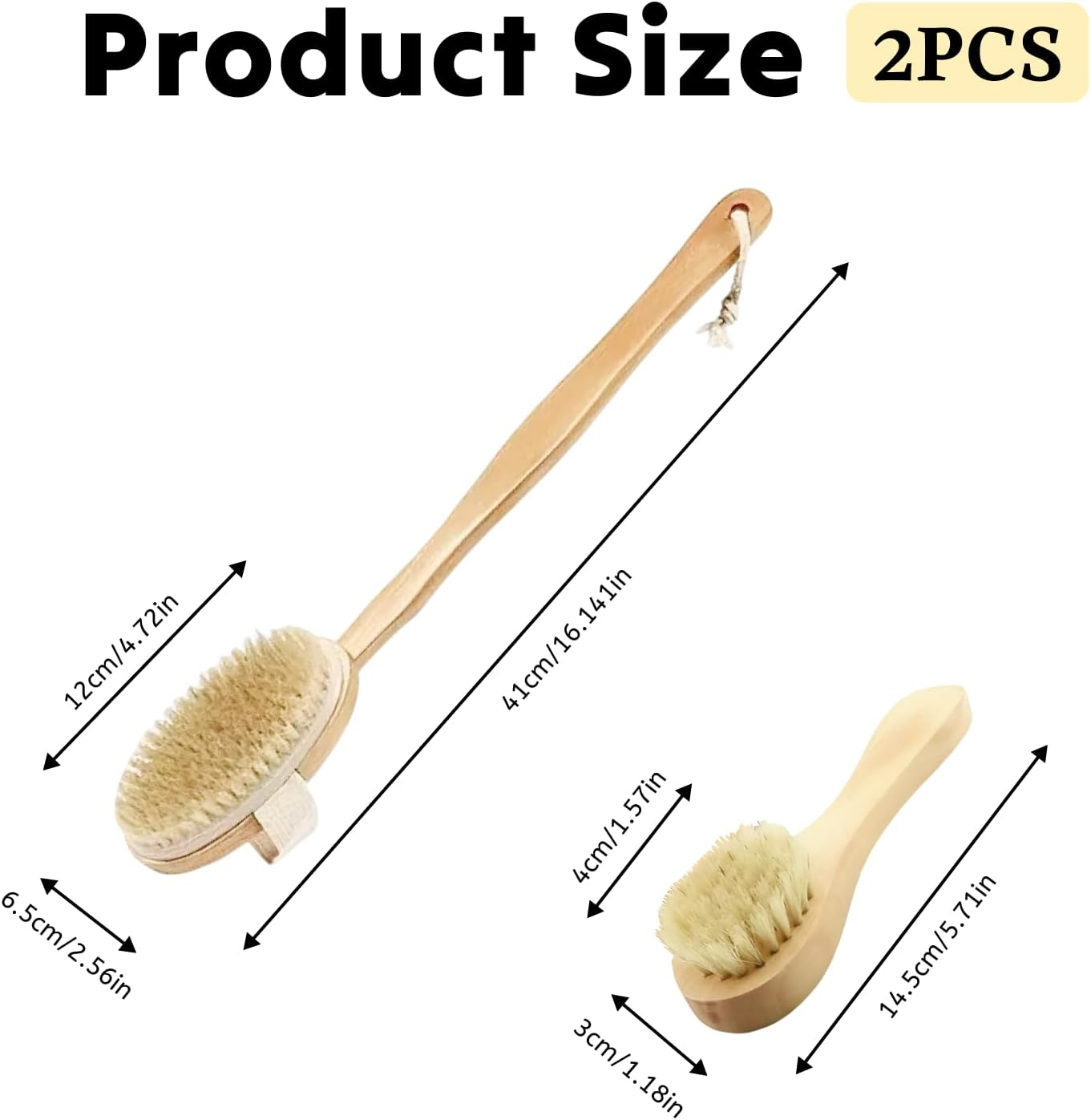 2 Pcs Premium Dry Body Brush, Facial Brush Set, Natural Boar Bristle Bamboo Exfoliator for Lymphatic Drainage, Cellulite Reduction Glowing Skin, Spa Quality Detox Kit with Detachable Handle image number 4