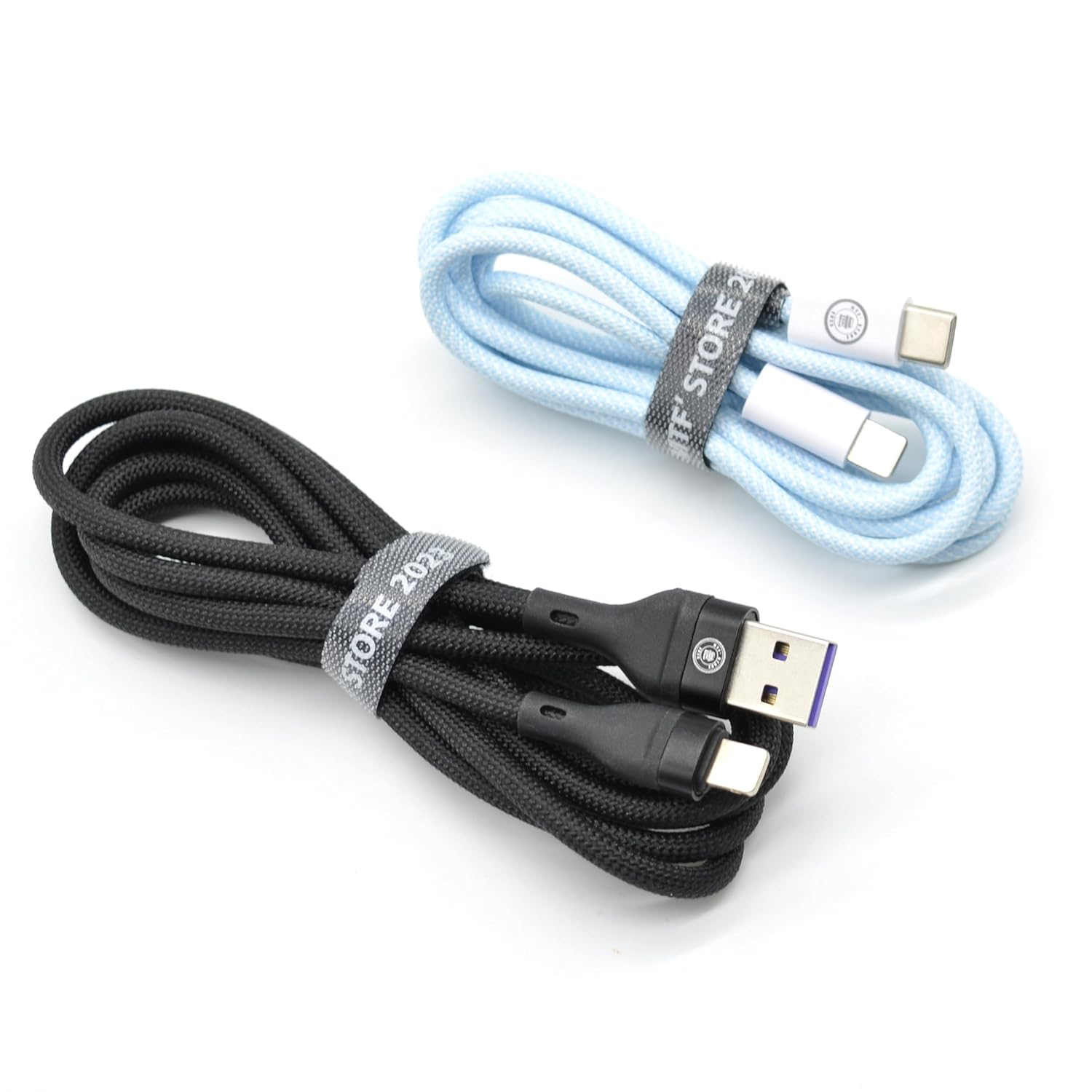 MTF' Lightning Compatible, 2 Pack USB C to Lightning + USB a to Lightning, 1M, Nylon Braided, Black & Blue Colors, 480 Gbps, Compatible with Apple Iphone Pro Ipad Macbook Pro image number 4