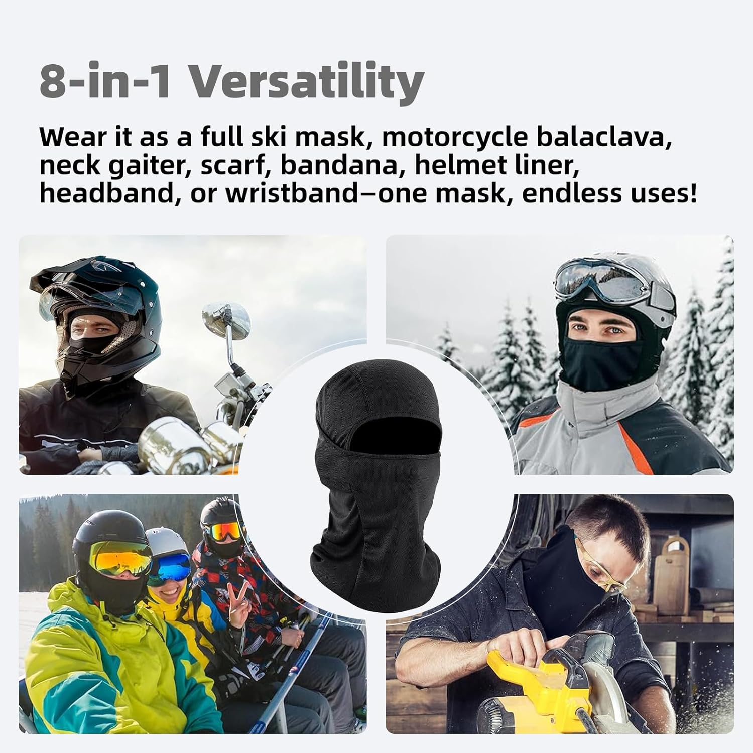 Luojinluoda Balaclava Shiesty Ski Mask, Windproof Motorcycle UV Protector Neck Gaiter for Men/Women, Breathable Cooling Tactical Face Mask for Summer, Neck Warmer Men/Women Outdoor for Winter (Black) image number 2