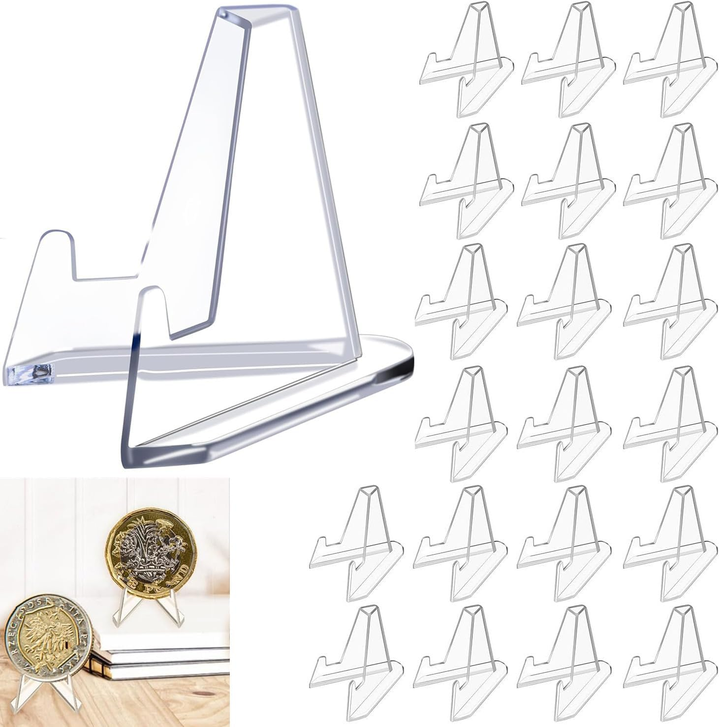 Card Display Stand, Acrylic Card Display Clear Mini Card Stands Sports Card Holder for Display Challenge Medals Baseball Card Trading Cards Coin Graded Card(30 Packs) image number 3