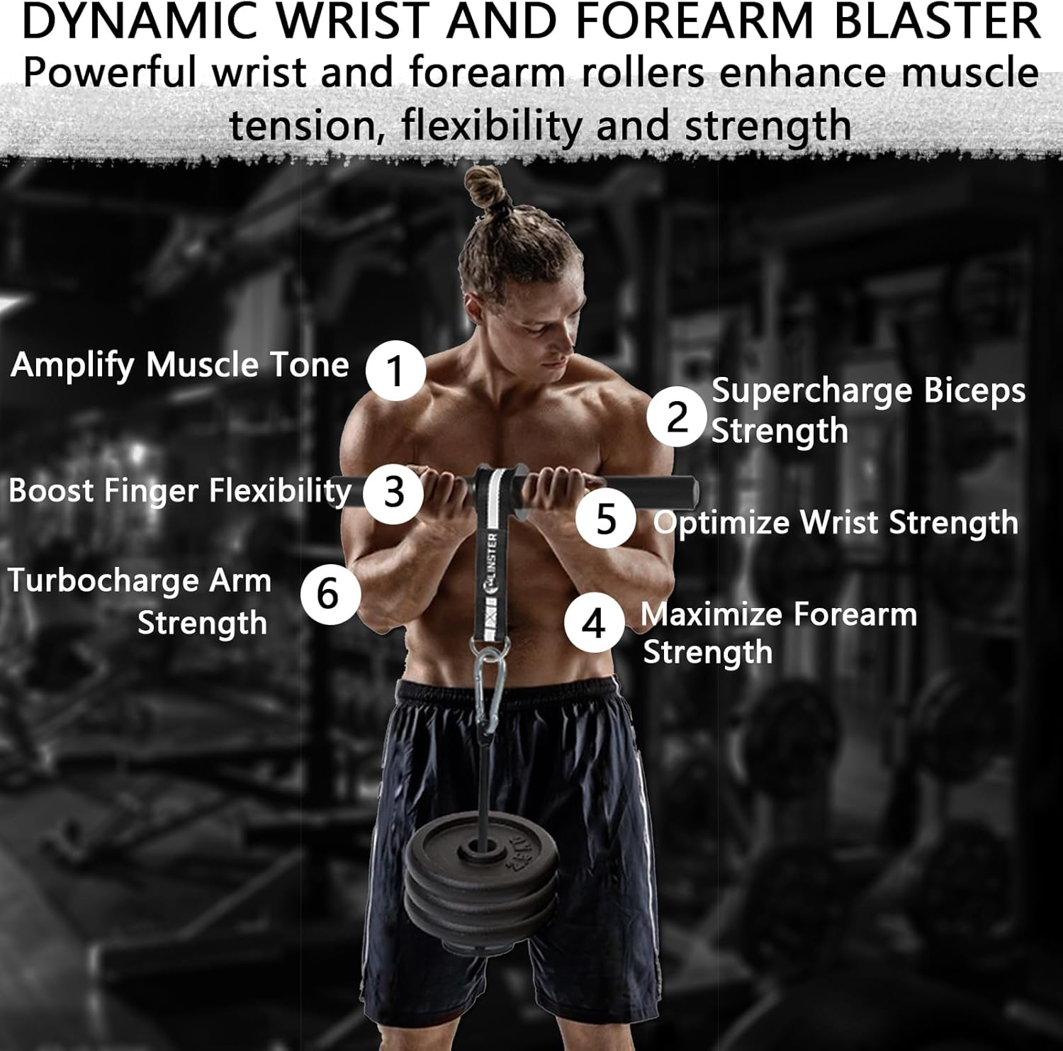 Wrist and Forearm Blaster, Wrist Roller & Forearm Roller for Training with Ultra Strong Nylon Webbing, Arm Strength Training Fitness Equipment Anti-Slip Home Gym Workout image number 5