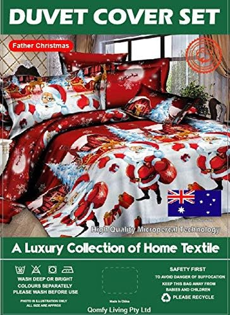 Father Christmas Santa Presents Xmas Quilt Duvet Cover & Pillowcase Bedding Bed Set, Multi-Colour Santa Claus Duvet Cover Set, Ultra Soft, Durable Design (King Set 3Pcs) image number 5