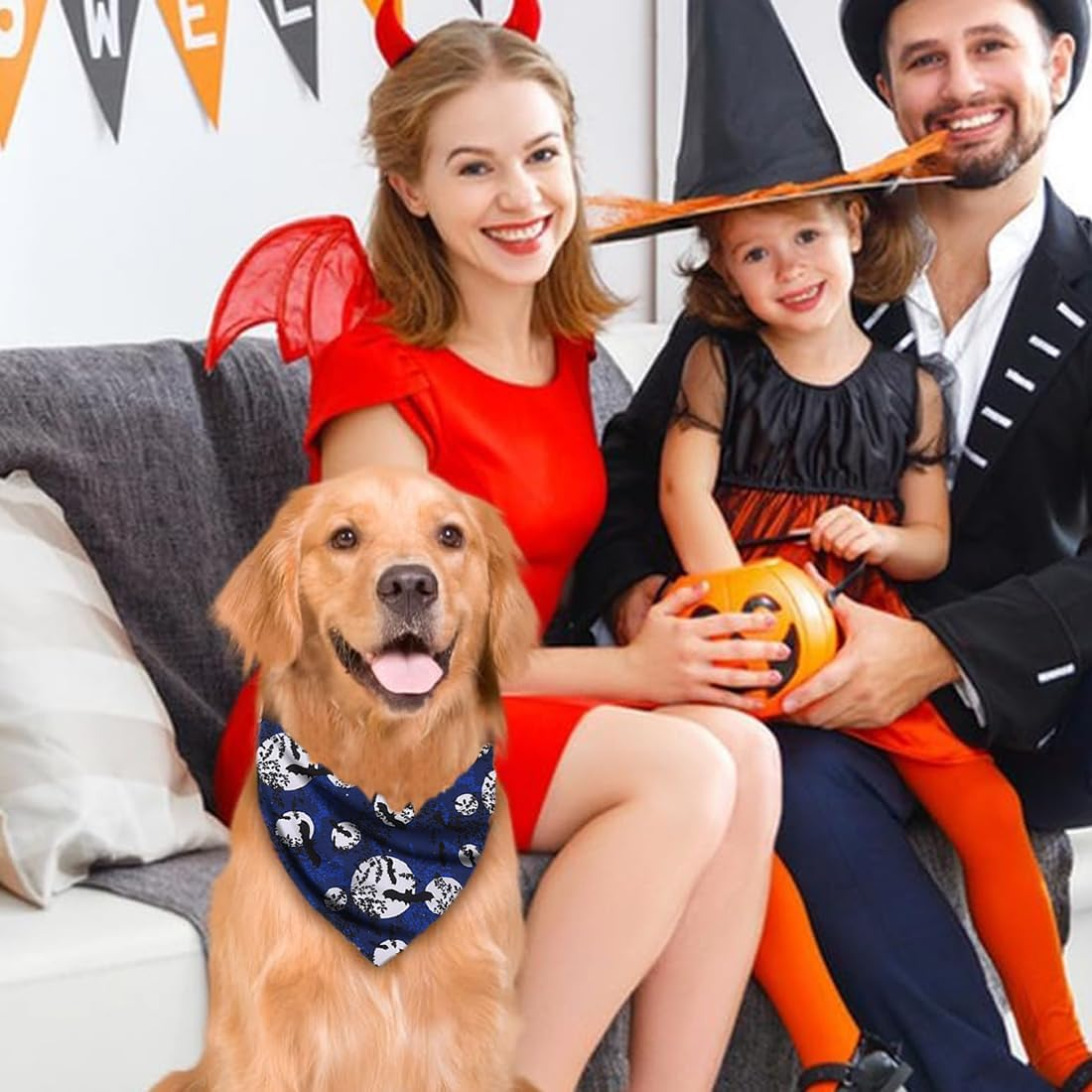 WUSJCOF Adjustable Triangle Dog Bandana with Pumpkin Pattern Witch, Halloween Dog Costume for Large, Medium, Small Dogs, Pack of 2 image number 1