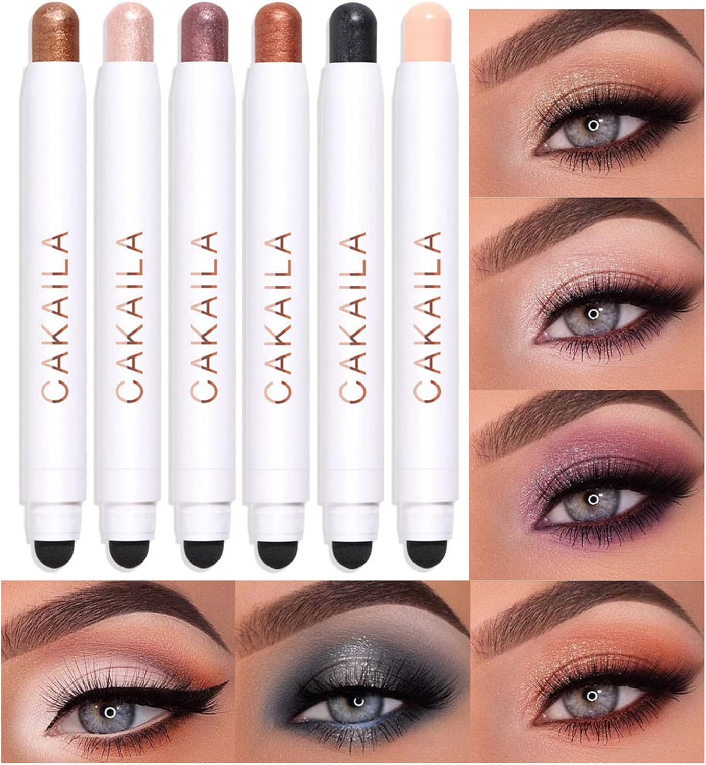 Roseflower 6 Colors Eye Shadow Stick Shimmer Eyeshadow Pen Waterproof & Long Lasting Metallic Cream Eye Shadow Pencil Eyeliner Crayon Set for Eyes Shimmer Eye Highlighter image number 1