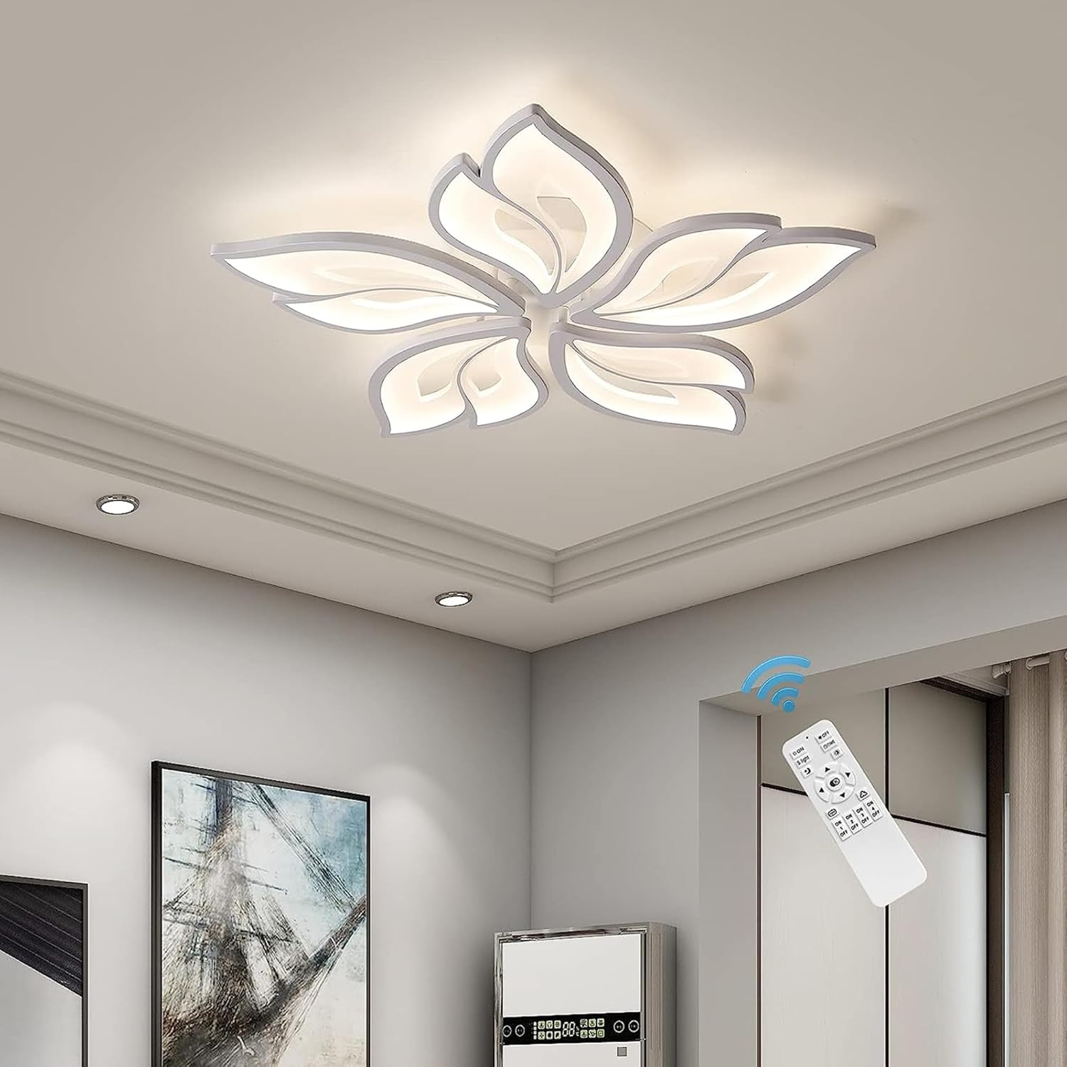 Oninio 60W Modern LED Ceiling Light, 23.6&rdquo; Chandelier Ceiling Lighting, Flush Mount Lighting Fixture White Bedroom Ceiling Lights Flower Ceiling Lamp for Living Room Dining Room Kitchen