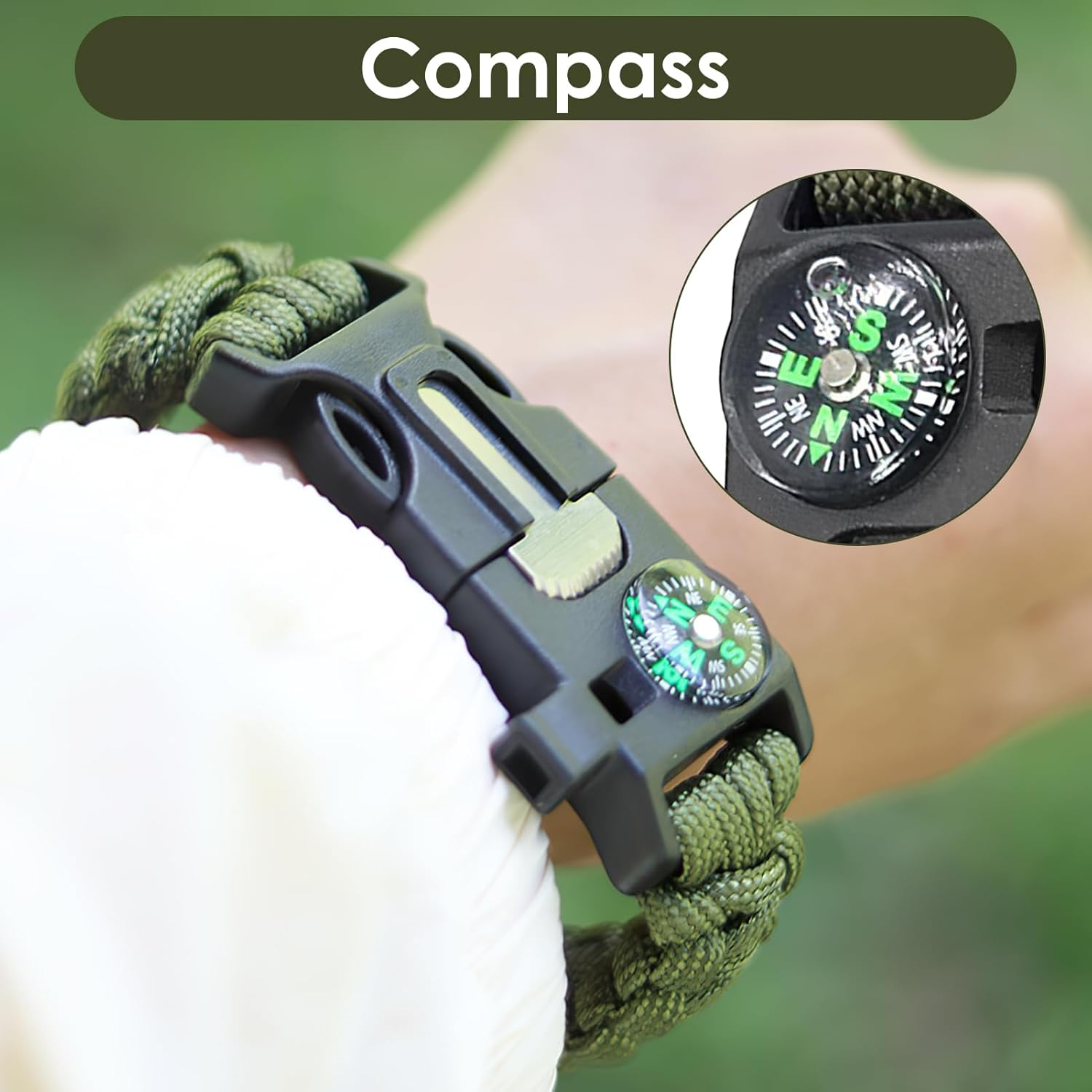 3 Pcs Adjustable Paracord Bracelets Kit - Ourtdoor Survival Bracelets with Fire Starter, Loud Whistle & Precision Compass, Durable & Lightweight for Camping, Hiking, Hunting (Black, Army Green & Camo)