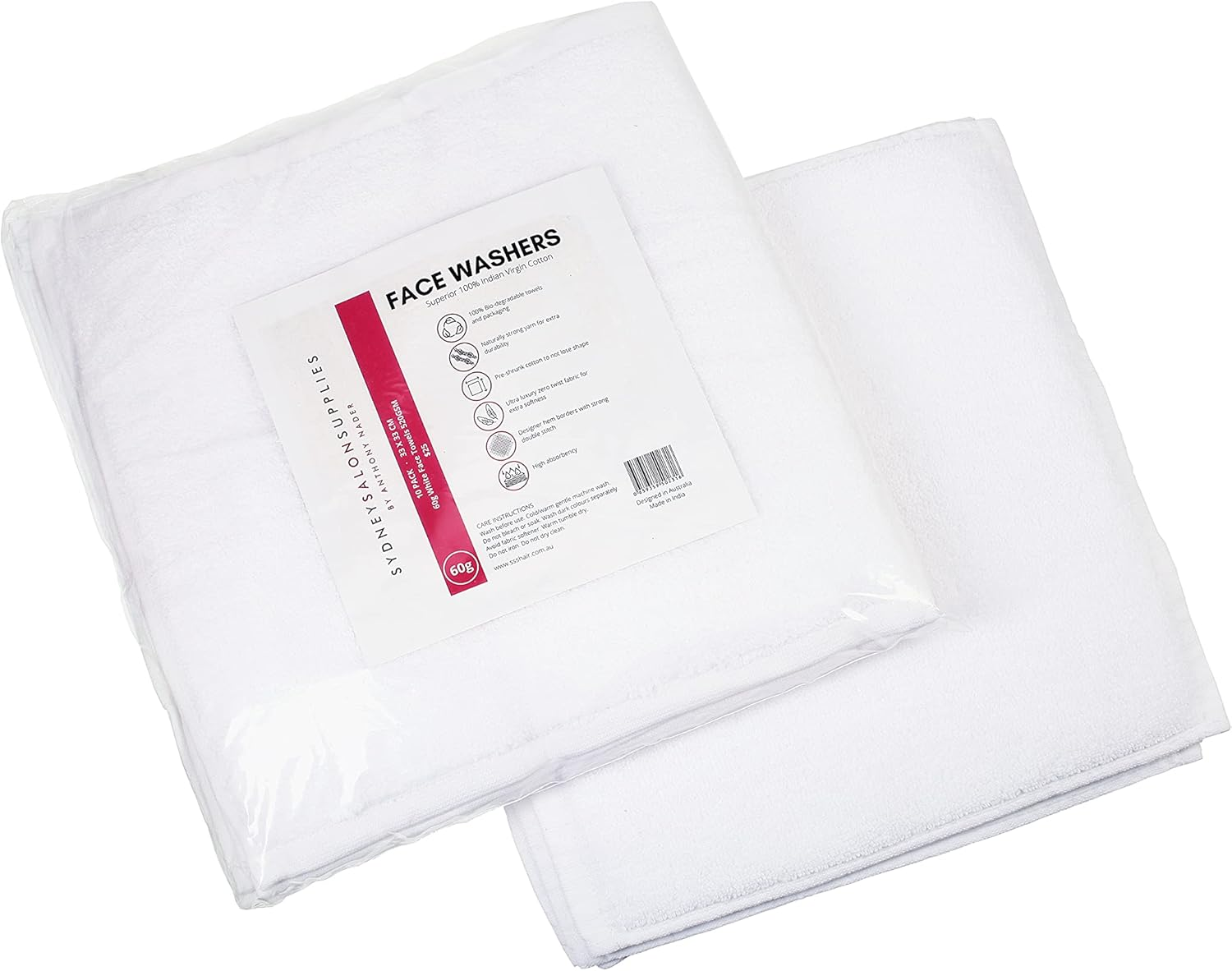 SSS 10 White Washcloths 33X33Cm 520Gsm 100% Cotton Face Washer image number 4