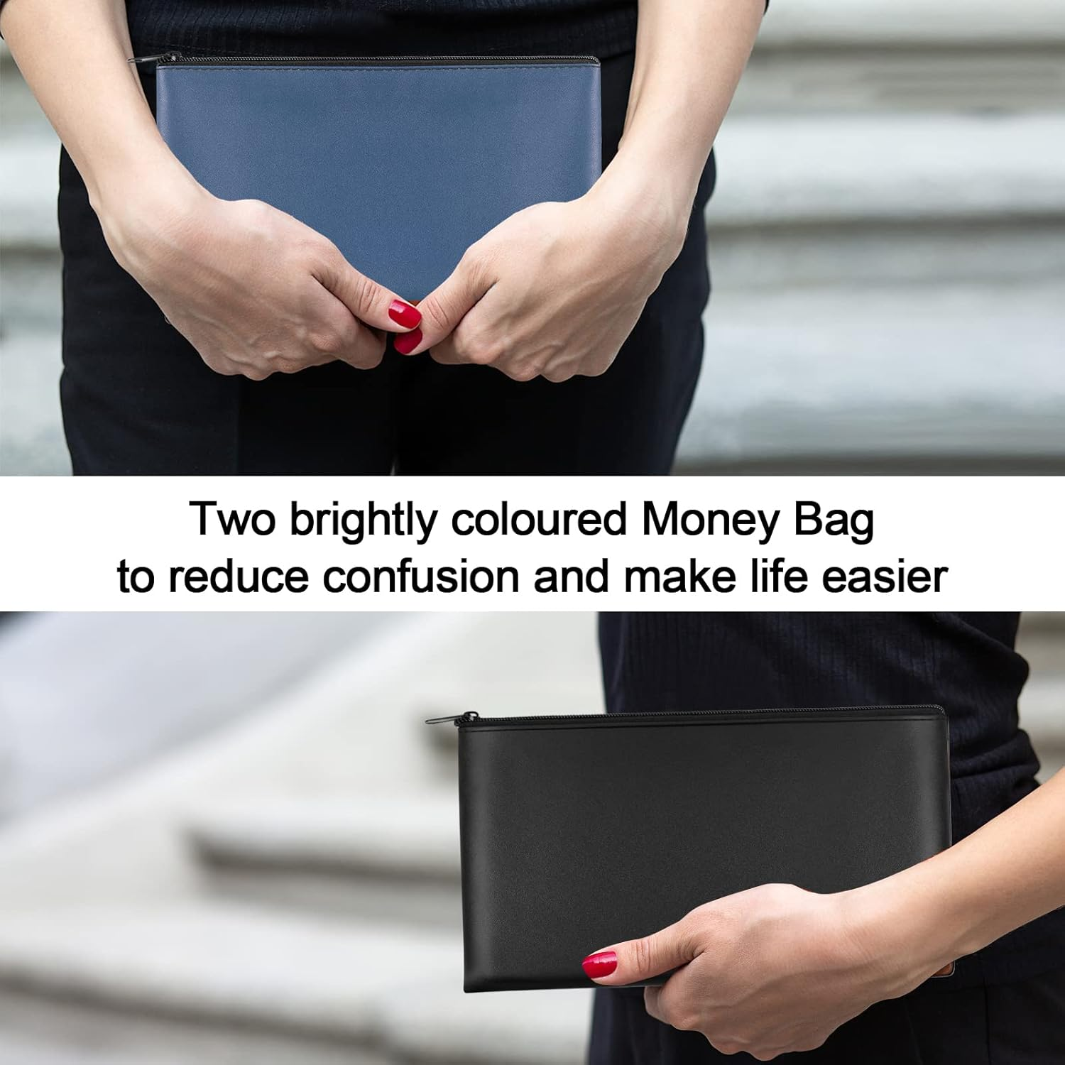 2 Pieces Money Bag,11X6.1 Inch Money Bags with Zipper for Cash, Bank Bag, Money Pouch, Money Holder for Cash, Coins, Cosmetics, Bills, Tool image number 3