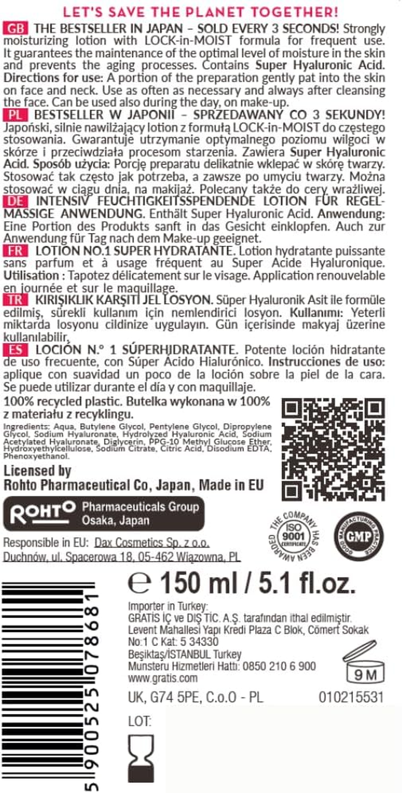 Hada Labo Tokyo Lotion No.1 Super Hydrator &ndash; Intense Moisture Booster with Super Hyaluronic Acid &ndash; 150Ml for Soft, Plump, and Hydrated Skin image number 6