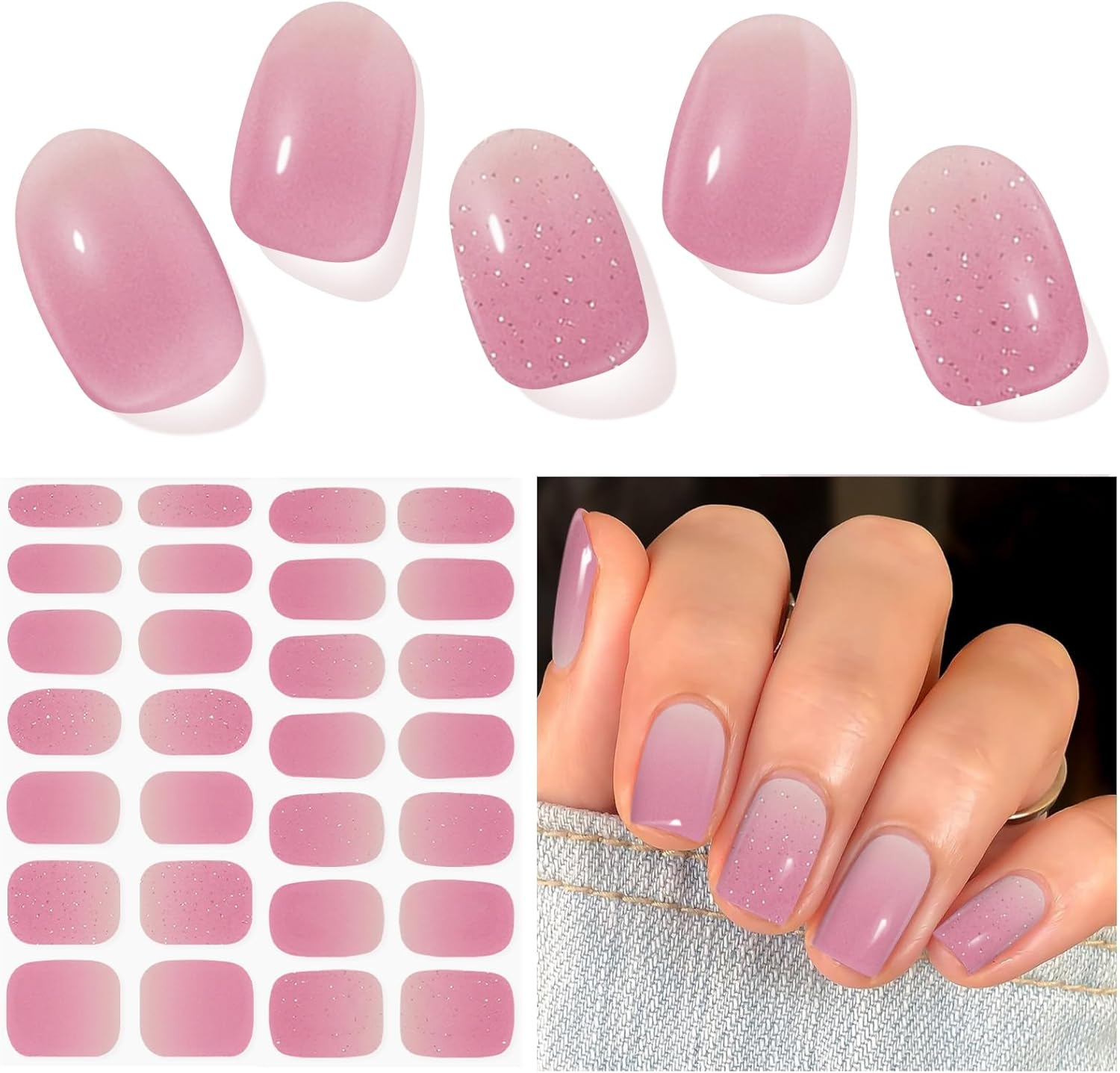 DUKASOU Semi Cured Gel Nail Strips, Green Jade | 28 Pcs Chinese Style Gel Nail Strips Work with Any UV Lamp, Salon Quality New Chinese Nail Stickers, Include Prep Pads, Nail File&Wood Stick - Begonia Position image number 5