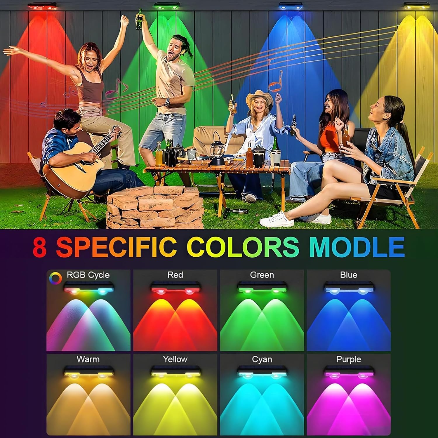 Solar Fence Lights Outdoor-Ip65 Waterproof 9 RGB Modes, High Brightness LED Fence Lights Solar Powered,Solar Wall Light for Backyard/Railing/Step/Patio/Pool (8 Pack) image number 6