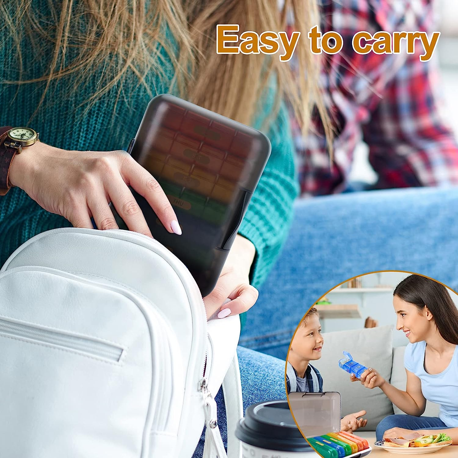 Pill Organizer 4 Times a Day,Pill Box,Medicine Organizer with Removable Days,Portable 7 Day Pill Case for Travel Pill Containers for Vitamins Fish Oils Supplements（Seven Colors+Black Shell） image number 2