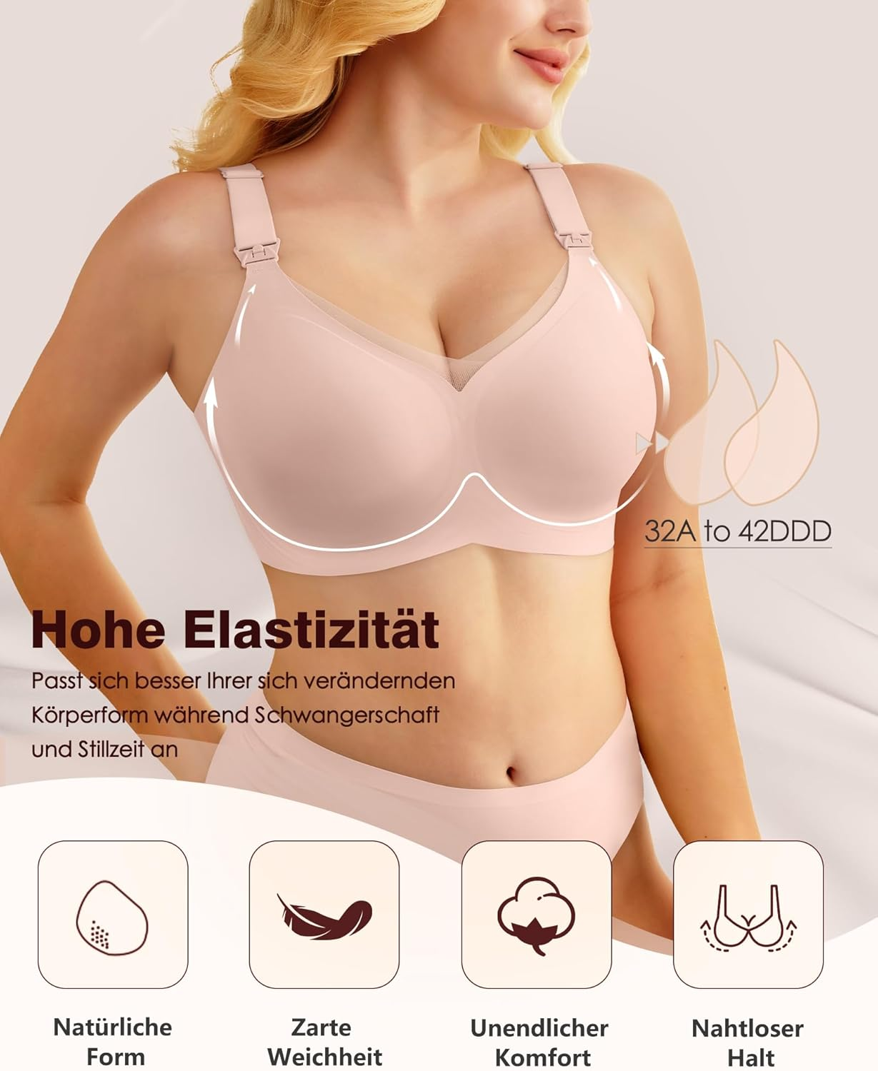 As Fairy Nursing Bra for Breastfeeding, without Underwire, Seamless Pregnancy Bra, Non-Wired Lace Nursing Bras, Ultra Comfort Pregnancy Sleep, Large Breasts, Nursing Bra, Pink (Pink Lace), S image number 3