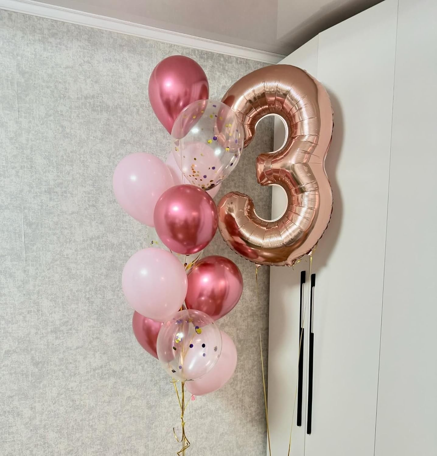 Lumjoy Rose Gold 3 Balloon, 40 Inch Number Balloon, 3Rd Birthday Decorations for Kids, Girls, Boys, Men, Women, Party Supplies for Celebrations, Giant Number 3 Balloon image number 1