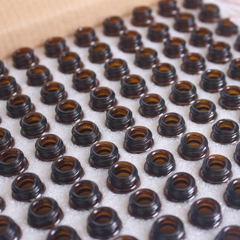 YUNFANG 100Pcs 2Ml Amber Glass Essential Oil Bottles with Black Caps for Oil, Perfume, Samples image number 3