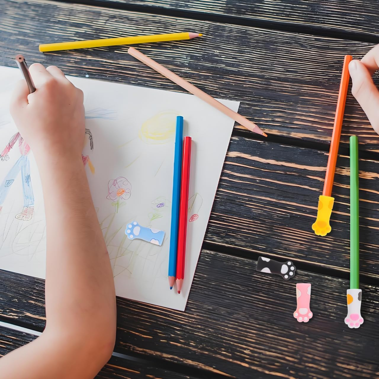 TEHAUX 10Pcs Knitting Needle Point Protectors, Silicone Needle Caps, Assorted Colors, Cartoon Cat Paw Design Knitting Needle Stoppers, Perfect for Home Crafting and Needlework Projects image number 1