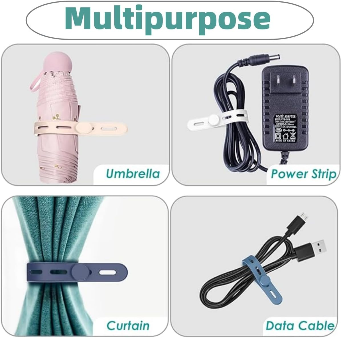 KLHCDUO 30PCS Reusable Silicone Cable Ties, High Elastic Cable Organizer, Multi-Colored image number 1