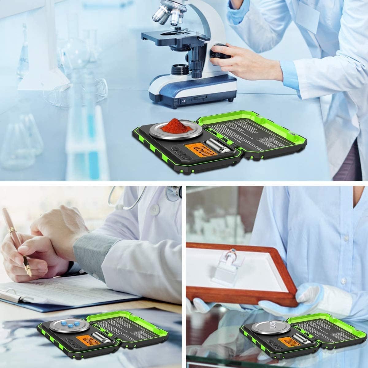 AMIR Digital Milligram Scale, 50G Max High Precision Pocket Sized Jewelry Scale, Electronic Smart Scale with 50G Calibration Weight (Battery/Tweezers Included, Green) image number 2