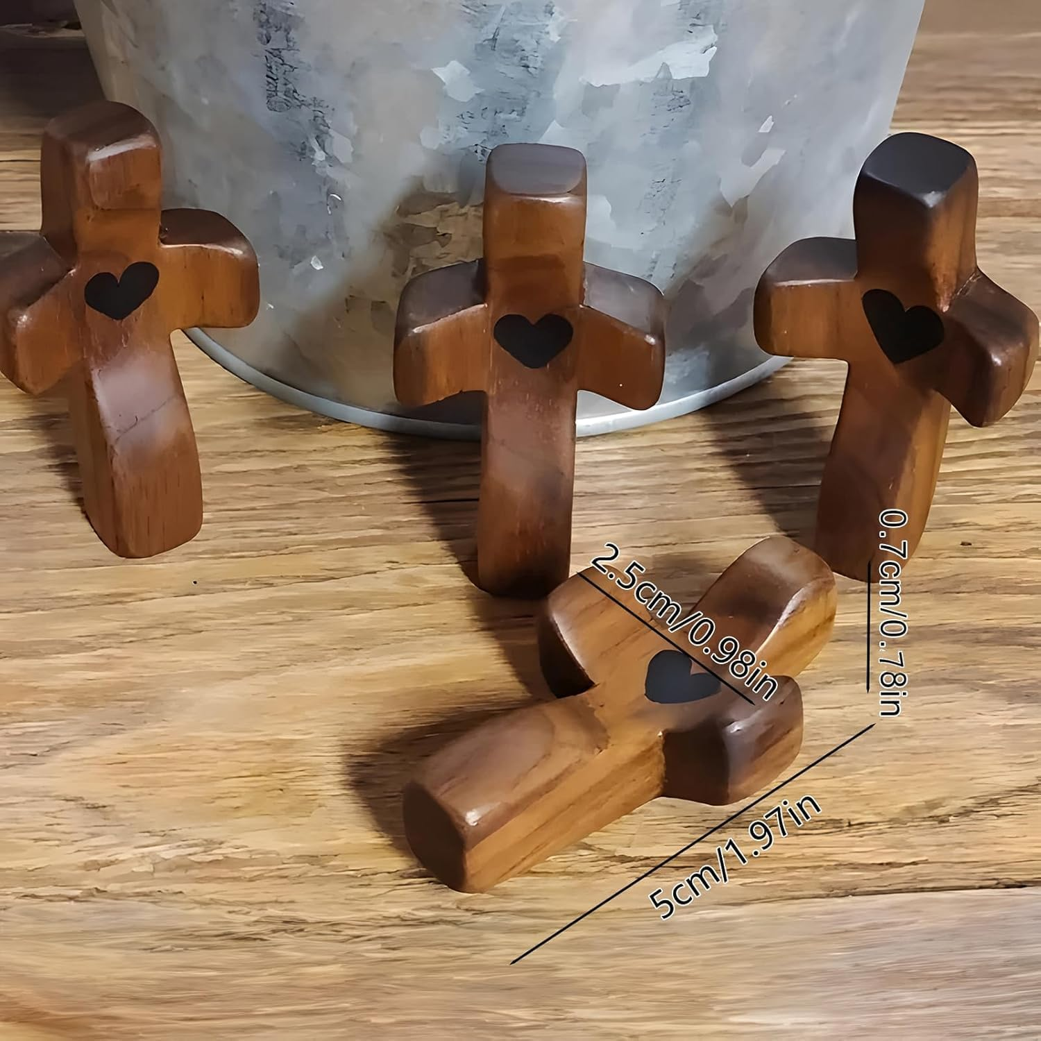 Olive Wood Mini Cross, Cross My Heart, Encouragement Gift, Fingertip Stress Relief Gifts, Relieve Anxiety Comfort for Praying, Children and Adults Pocket Olive Wood Cross Religious Present(5Pcs) image number 4