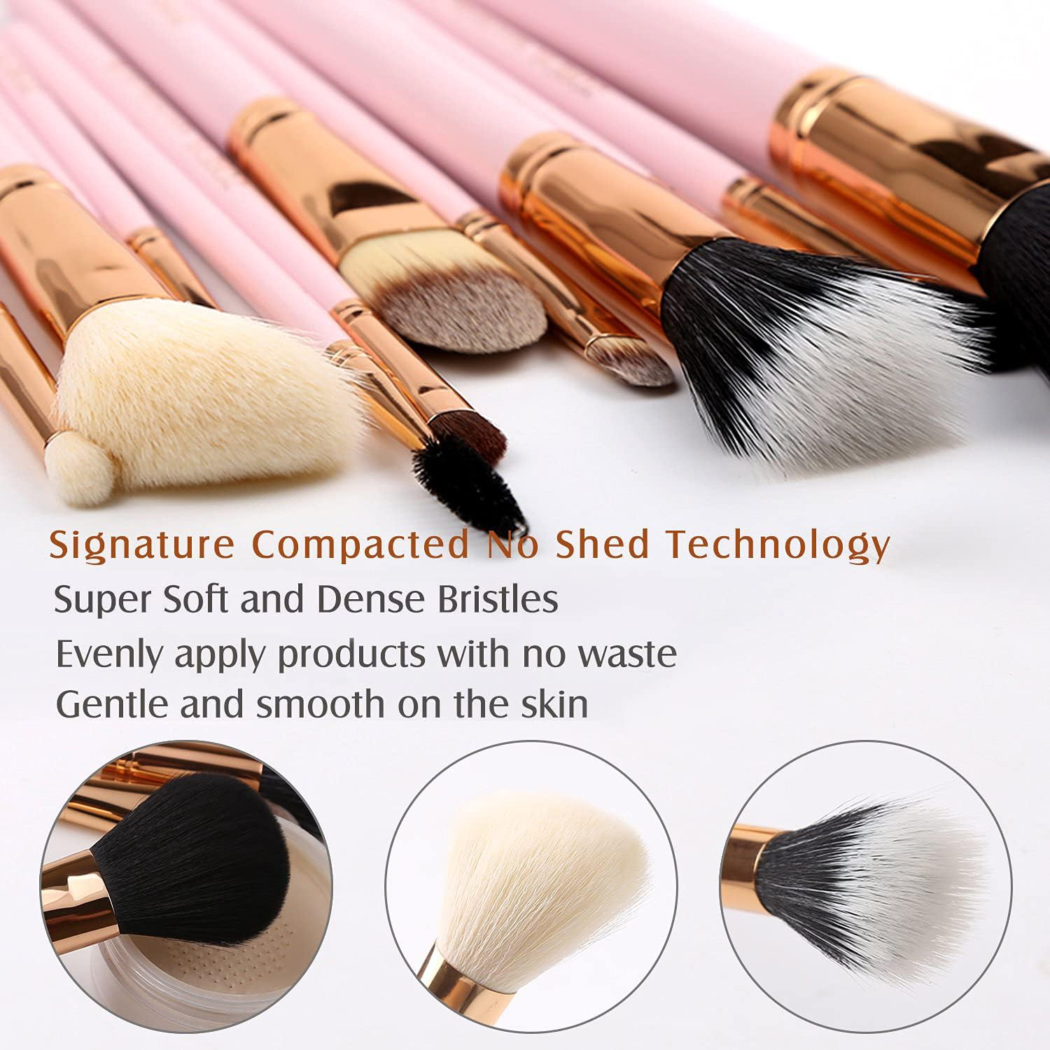 Zoreya Makeup Brush Set 12Pcs Pink Synthetic Makeup Brushes Travel Set with Holder Makeup Brush Organizer Foundation Powder Contour Blush Eye Cosmetic Brush Sets in Case with Bonus Gift Makeup Sponge - Black,Gold image number 5