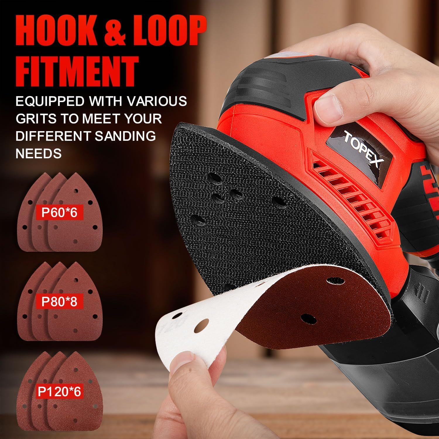 Topex 200W Electric Detail Sander Power Detail Sander Electric Sander Handheld Sanding Machine Small Triangular Palm Sander for Home Decoration Furniture Finishing with Sandpaper & Dust Box image number 1