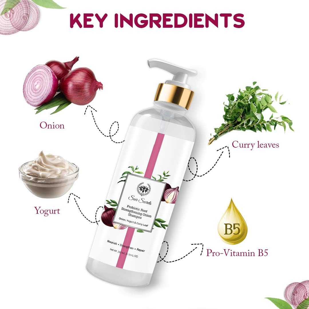 Seer Secrets Natural Onion Hair Pack of Restorative Scalp Curry Leaf, Neem & Onion Hair Oil 200 ML & Seer Secrets Probiotic Root Strengthening Yogurt, Curry Leaf & Onion Shampoo 200Ml- Combo Pack