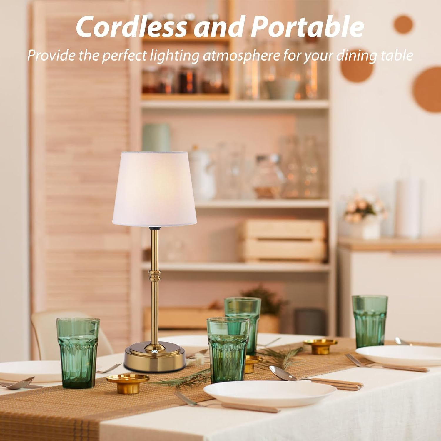 Cordless Table Lamp, 16" Fabric Shade Desk Lamp with 3-Level Brightness, 5200Mah Portable Battery Operated Desk Lamp for Bedroom Office Restaurants Bars image number 4