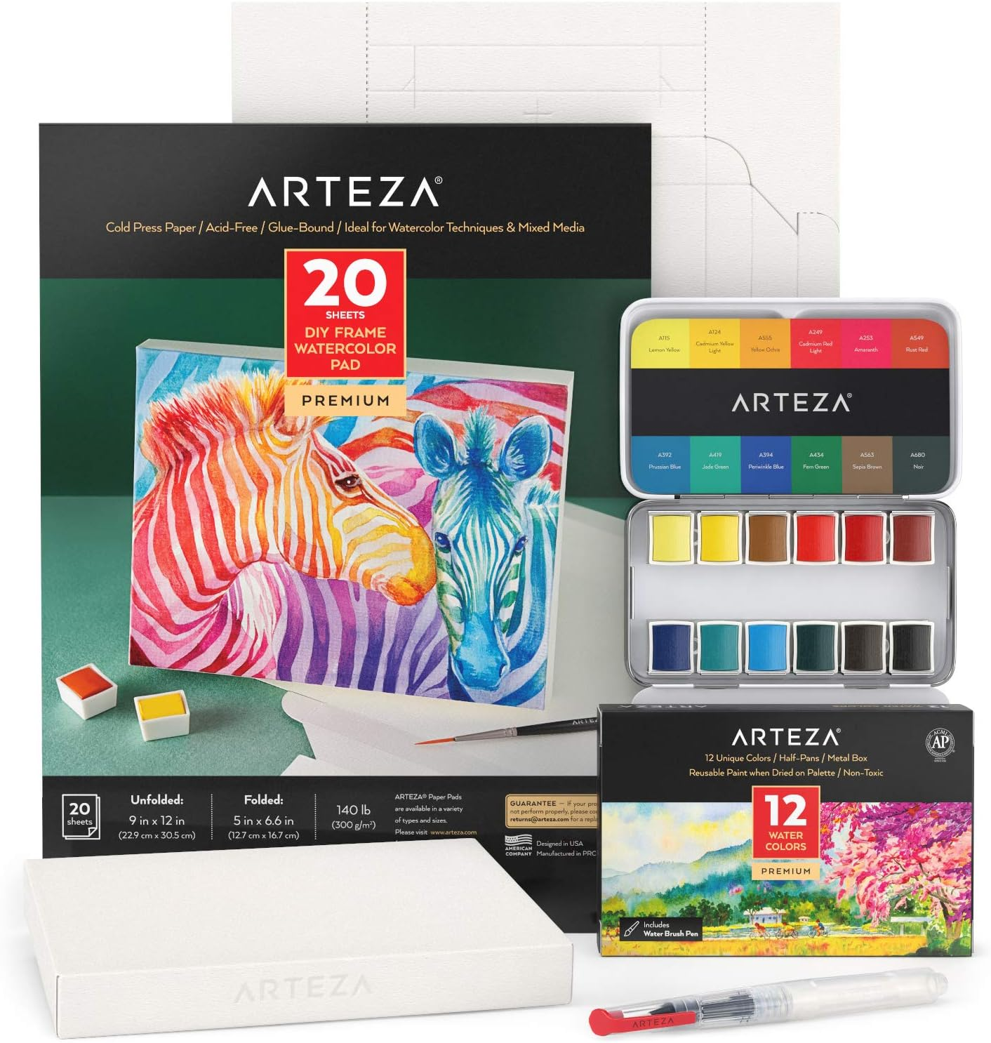ARTEZA Mixed Media Paper Foldable Canvas Pad, 7X8.6 Inches, 20 Sheets, DIY Frame, Heavyweight Multimedia Paper, 228 Lb, 370 GSM, Acid-Free, Wood Pulp Canvas Pad for Painting & Mixed Media Art