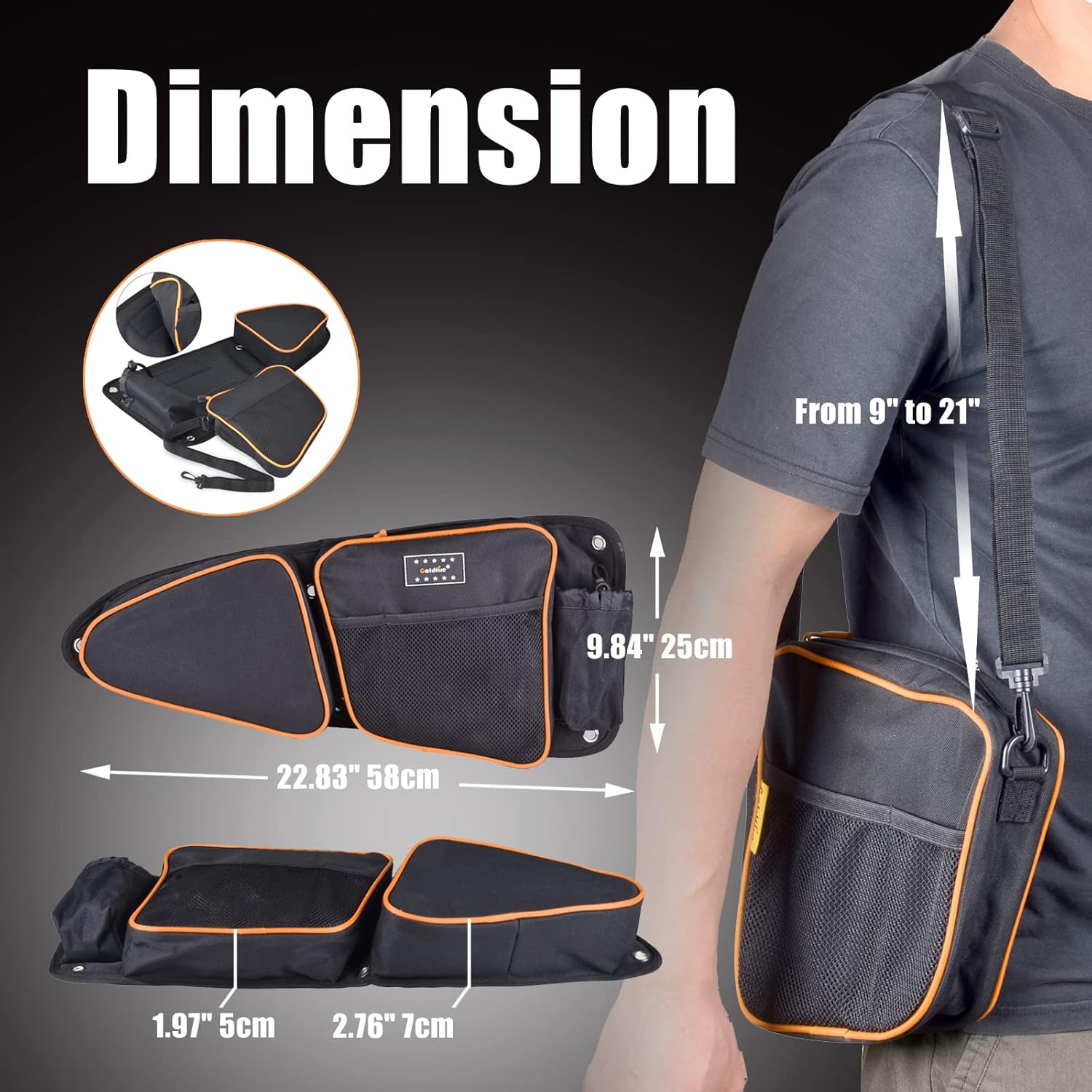 Goldfire RZR XP 1000 Accessories, RZR Door Bags Sxs Storage Bag Set W/Knee Pad for 2014-2020 Polaris RZR XP Turbo Turbo S 1000 S900(Orange Piping) image number 1