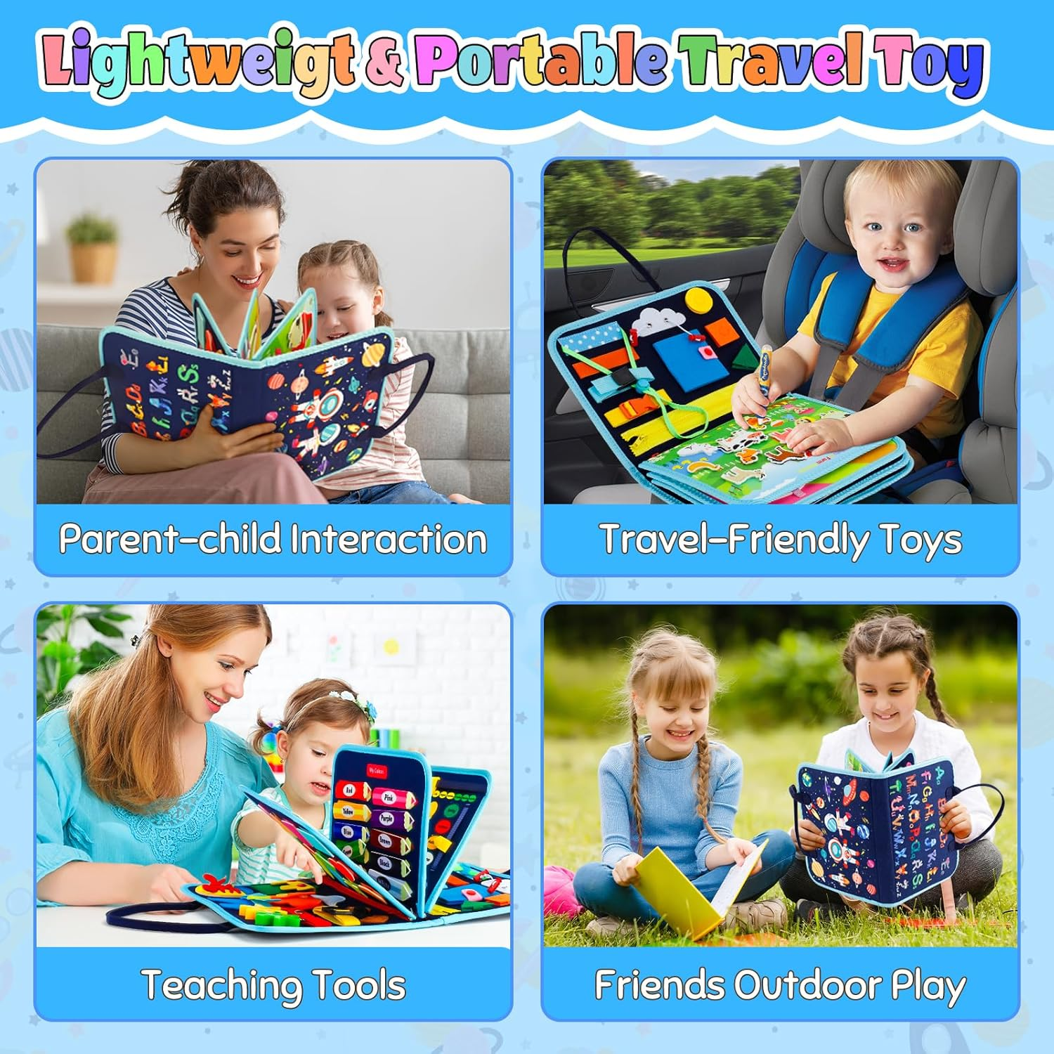 Busy Book Quiet Book Educational Activities Busy Board for Preschool Montessori Toys for Toddlers Felt Sensory Toys Toddler Travel for Plane Kids Travel Activity Pack Christmas Toy for Boys (Blue) image number 6