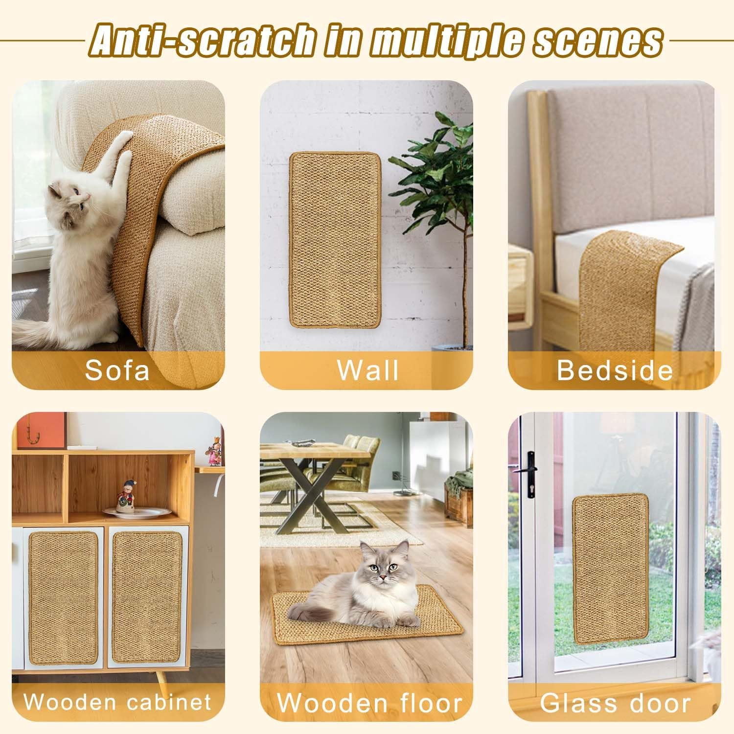 Wall Scratching Mat, 2 Pieces Cat Scratching Mat, 50 X 25 Cm, Natural Cat Scratching Mat, Wall, Free from Chemicals, Sisal Carpet, Cats, Cat Scratching Mat for Sofas, Wall and Bed image number 3