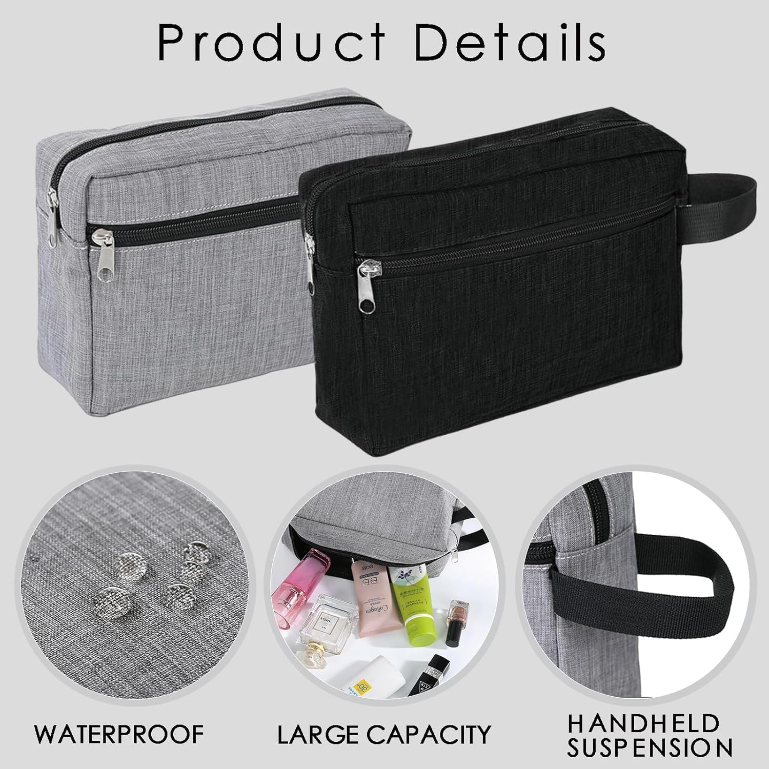 Portable Travel Wash Bag - 2Pcs Oxford Cloth Toiletry Organizer for Shower, Bathroom, Gym, and Shaving - Men'S Makeup Storage image number 3