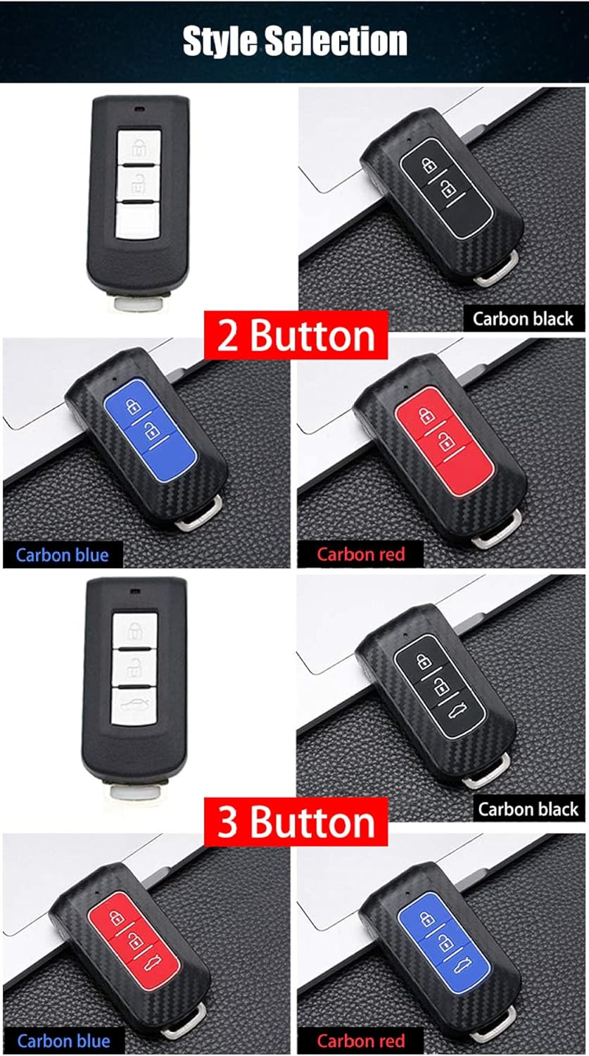YJADHU Carbon Key Holder Key Chain Car Key Case Cover, Fit for Mitsubishi Outlander 3 Lancer 10 L200 ASX Colt Pajero Sport Eclipse Cross,3 Button Black image number 2