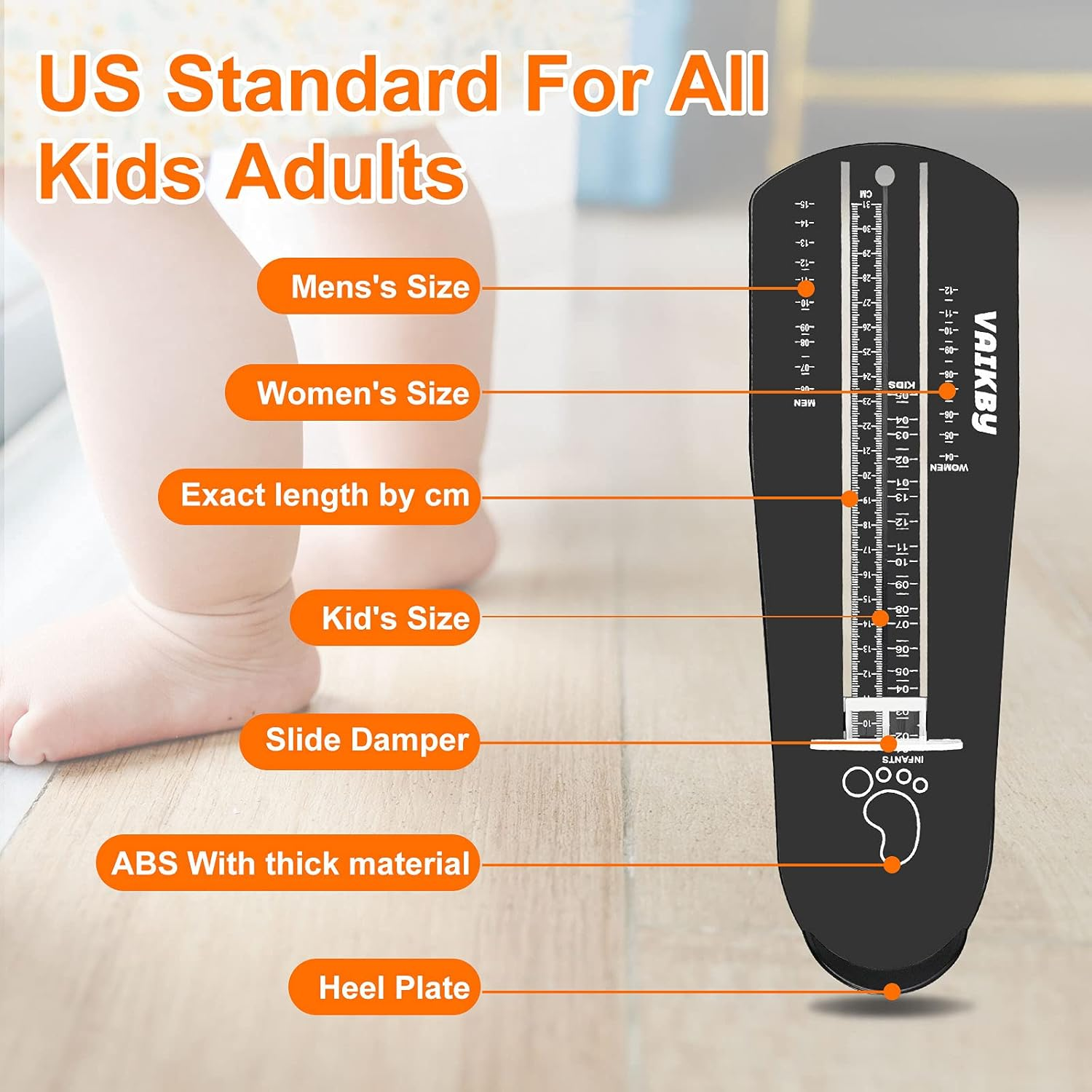 Vaikby Foot Measurement Device, Shoe Sizer Measuring Devices Ruler Sizer for Kids Adults, Buy Kids Shoes Online Simply with a Foot Measuring Device, Black, All image number 3