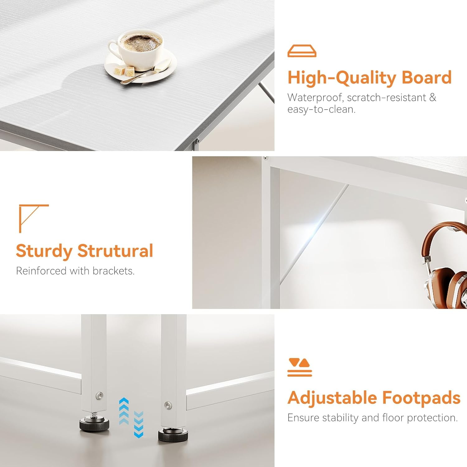 ODK 48Inch Computer Desk with 3 Drawers Reversible,Home Office Desk with Stable Metal Structure&Headphone Hooks, Computer Gaming Table for Writing Study Working, 120 * 48 * 75.7Cm,White image number 3