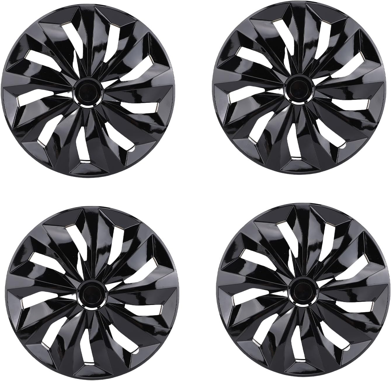 Jiawu 14 Inch Hubcaps, Wheel Cover Snap on R14 Hubcaps Set, Universal Wheel Rim Cover for Cars Trucks SUV, Set of 4, ABS Material, Easy Installation, Hubcaps for Car Accessories (Black)