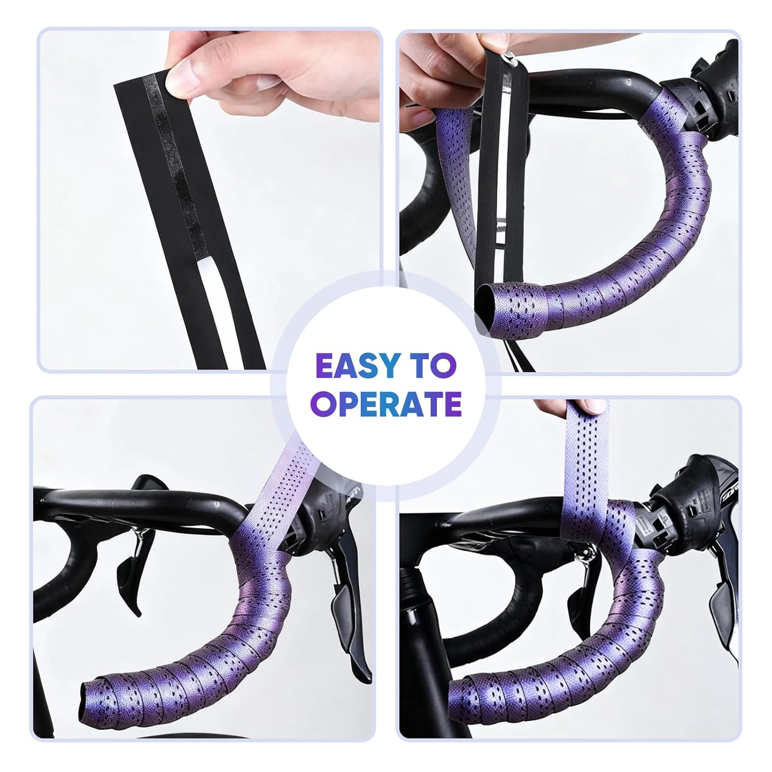 Gradient Purple Bike Handlebar Tape, Non-Slip EVA Road Bike Bar Tape with Shock Absorption, Waterproof Breathable Cycling Handle Wraps for Comfortable Grip & Control, Set of 2 image number 4