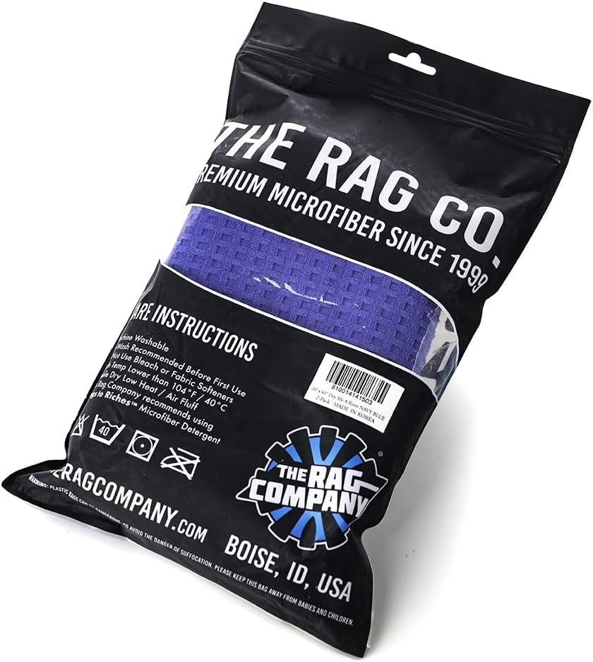 The RAG Company Dry Me a River Professional Korean 70/30 Microfiber Waffle-Weave Drying & Detailing Towels 20X40 Navy Blue image number 3