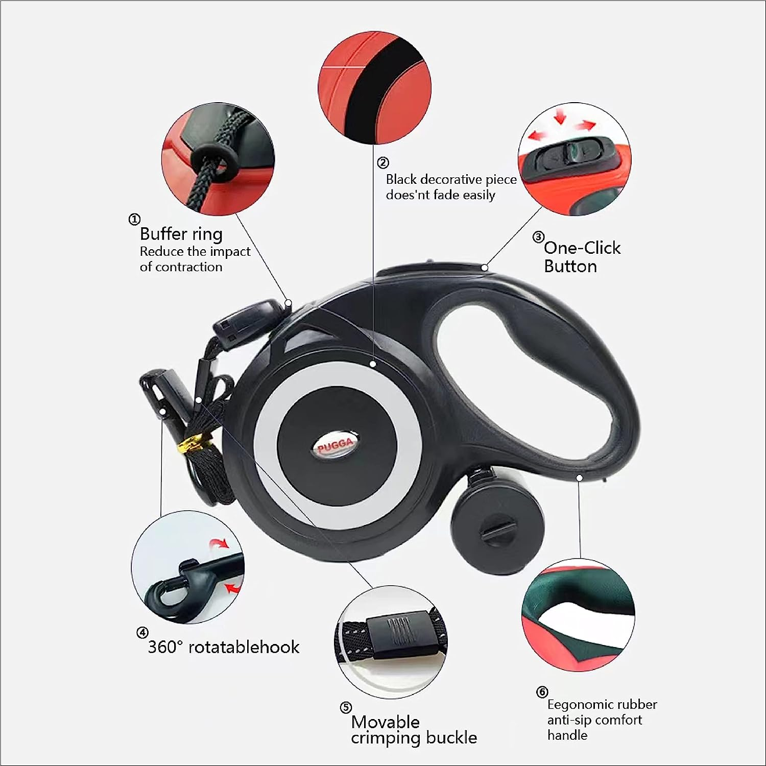 Retractable Dog Leash (Yellow, 8M) - Heavy Duty Tangle-Free Leash with Poop Bag Dispenser, 1 Roll Included - Small to Large Dogs, Durable & Comfortable Handle (Kong Ultimate Alternative) - White image number 3