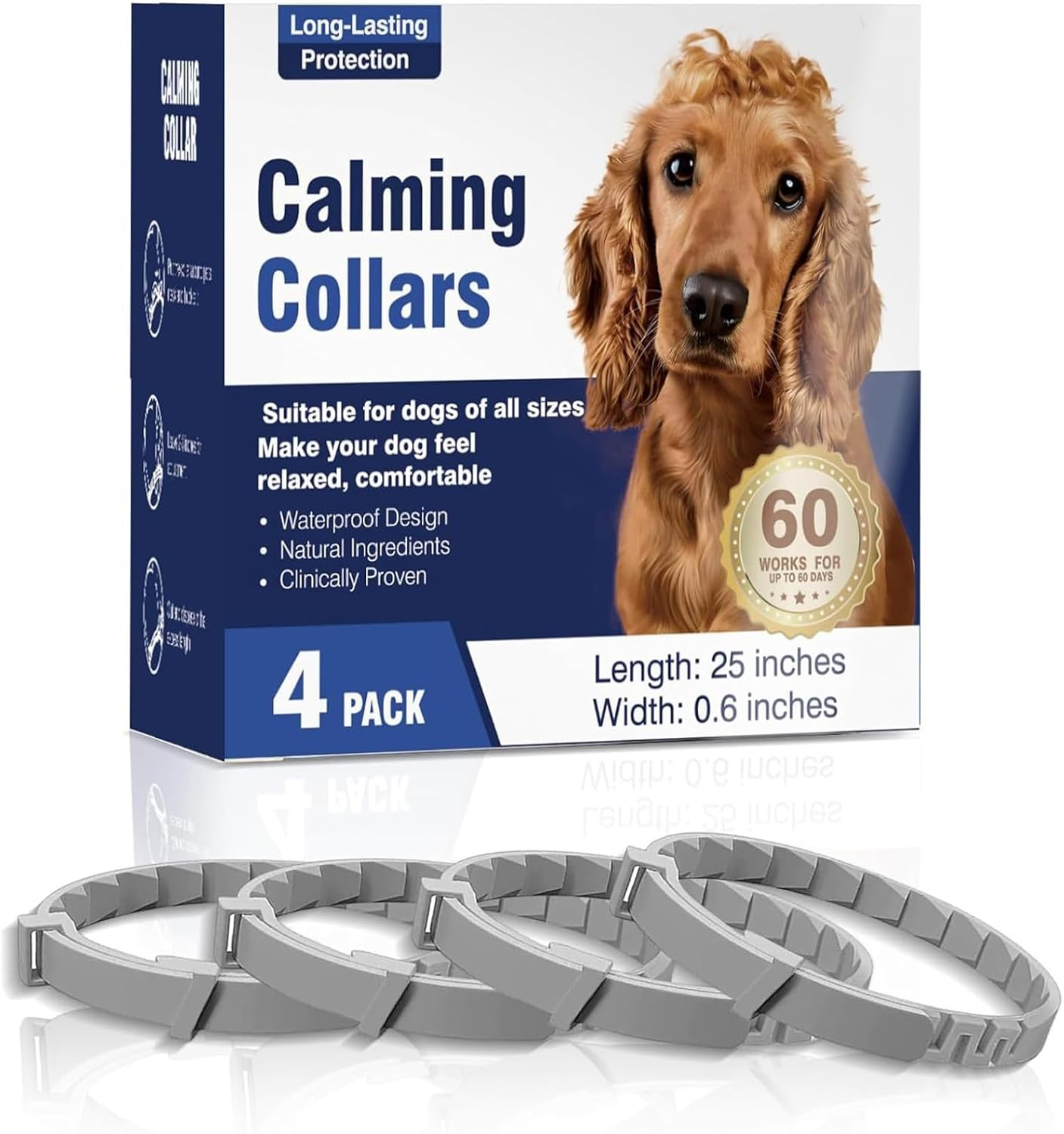 4 Packs Dog Separation Anxiety Collar，Pheromone Collar for Dogs, Relief Anxiety Stress Separation, Lasts 60 Days, Size Flexible Adjustable for Small Medium Large Breed（Grey） image number 6